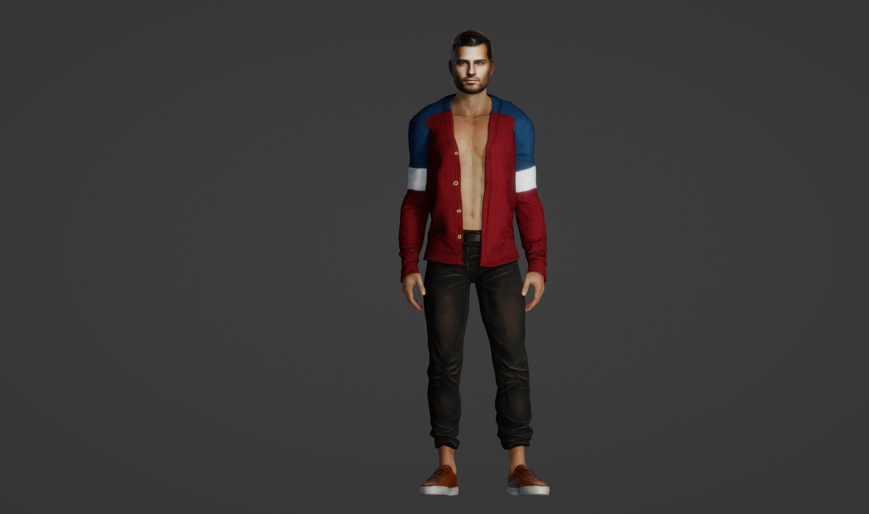 Handsome man of model appearance in a jacket 3D model_1