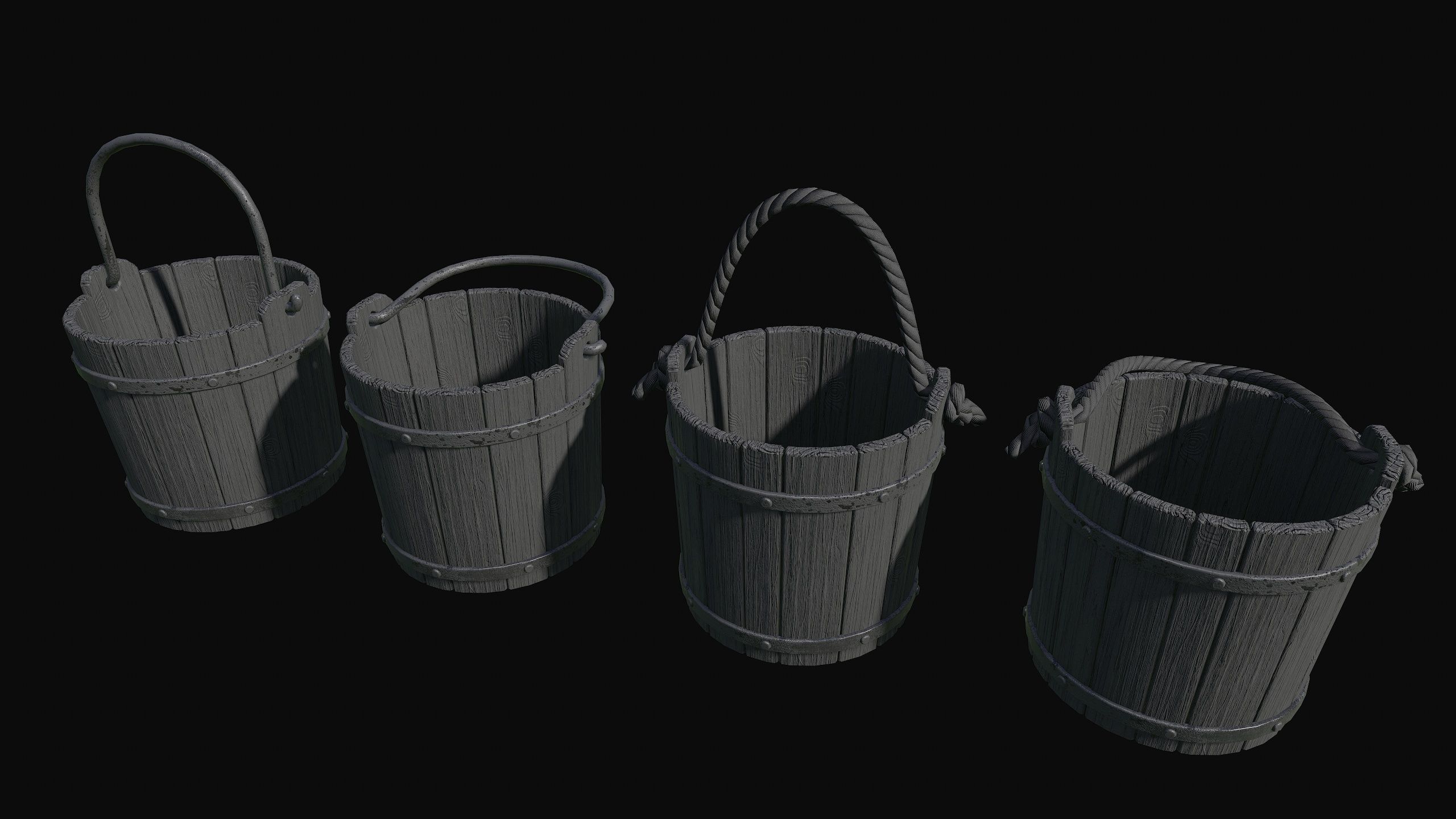 Low Poly PBR Old Wooden Bucket Low-poly 3D model_5