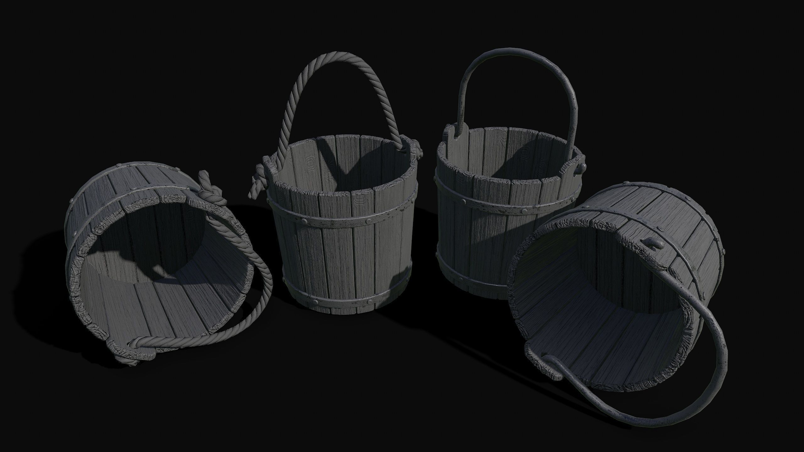 Low Poly PBR Old Wooden Bucket Low-poly 3D model_2