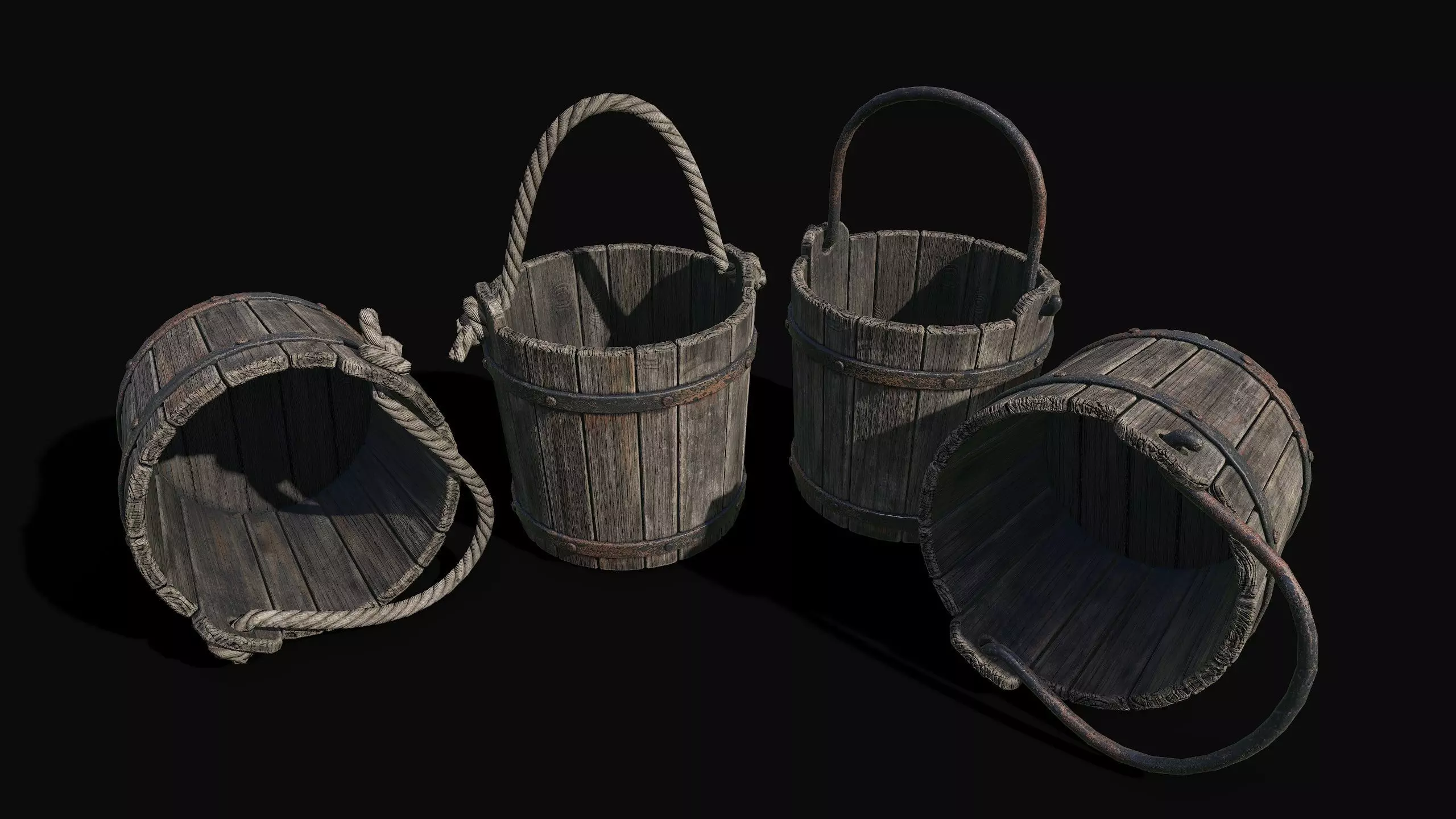 Low Poly PBR Old Wooden Bucket Low-poly 3D model_0