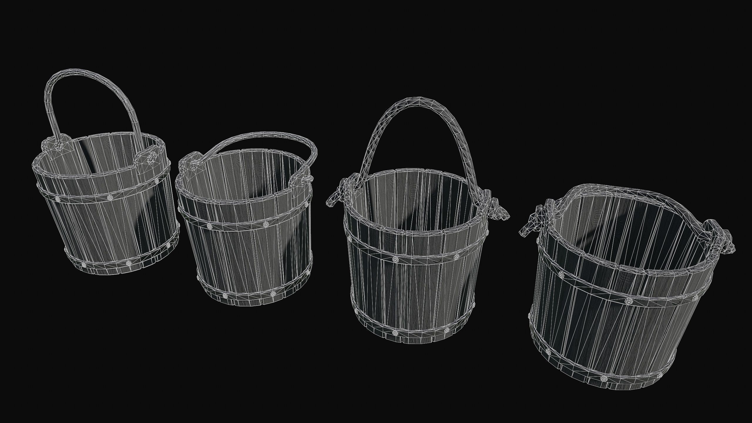 Low Poly PBR Old Wooden Bucket Low-poly 3D model_6