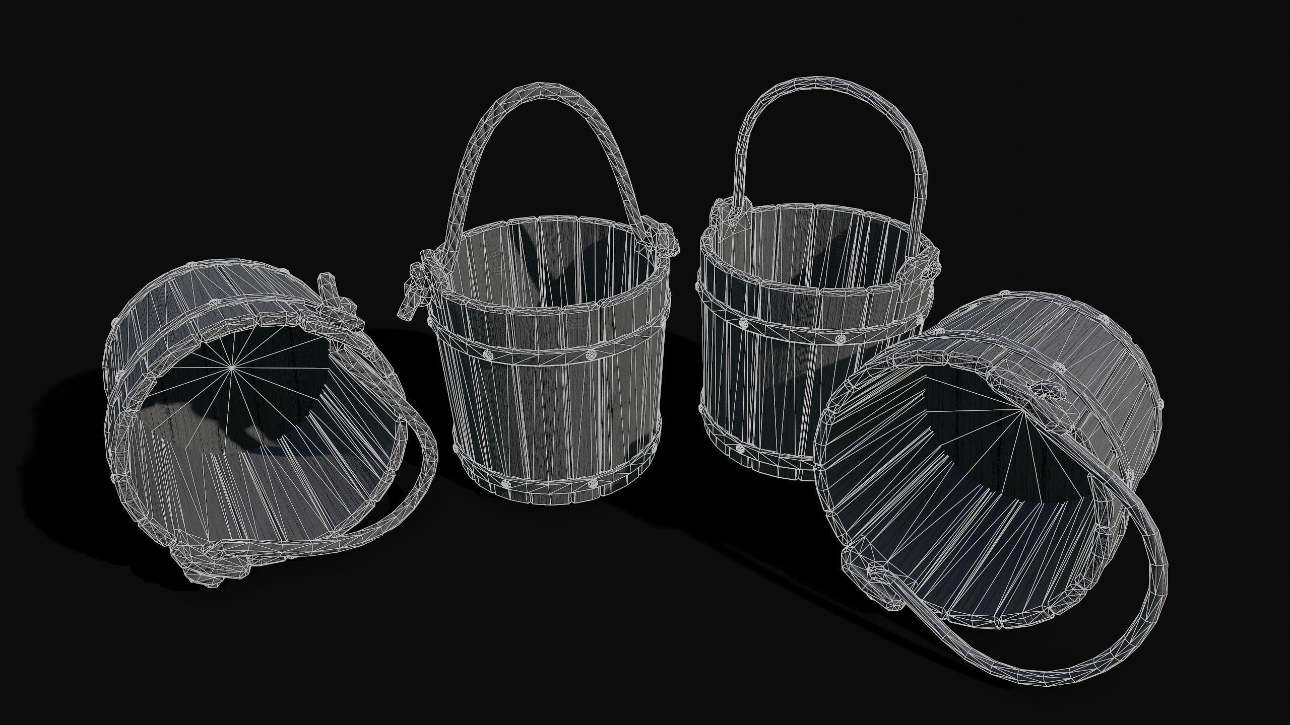 Low Poly PBR Old Wooden Bucket Low-poly 3D model_3