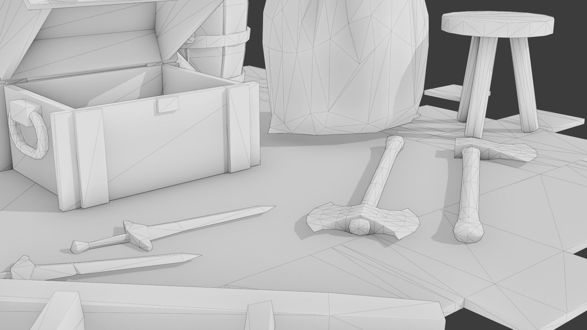 Medieval Props Burlap Sacks And Weapons - Pack Low-poly 3D model_8