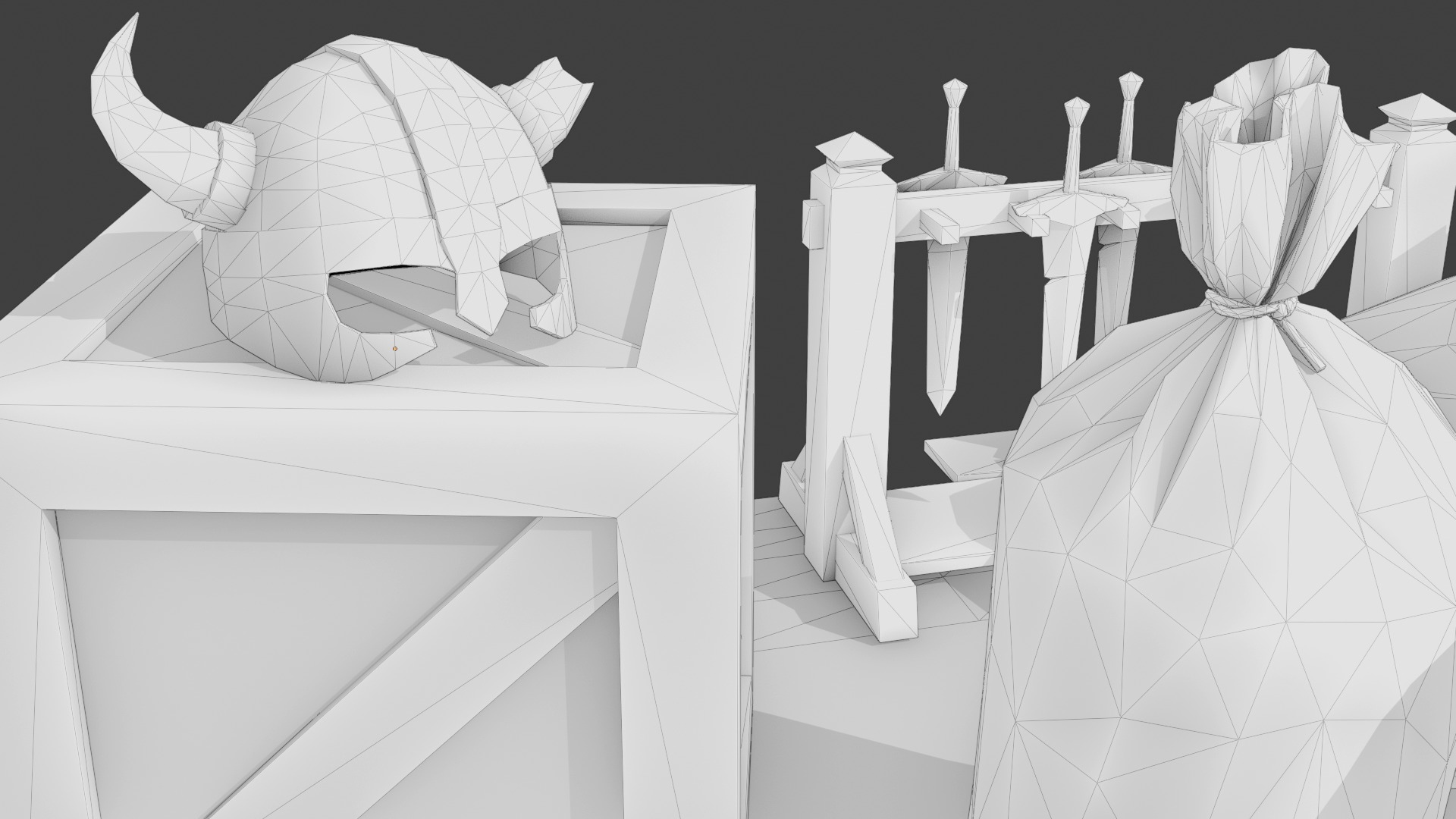 Medieval Props Burlap Sacks And Weapons - Pack Low-poly 3D model_6