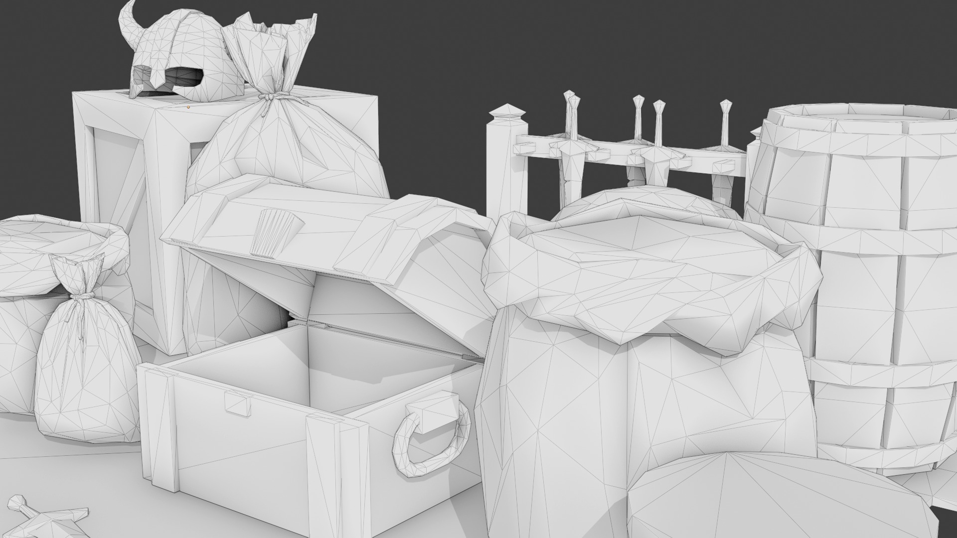 Medieval Props Burlap Sacks And Weapons - Pack Low-poly 3D model_4