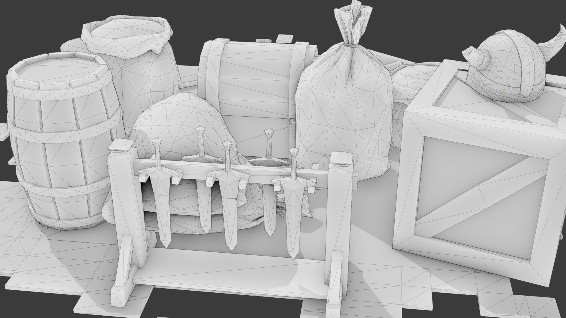 Medieval Props Burlap Sacks And Weapons - Pack Low-poly 3D model_12