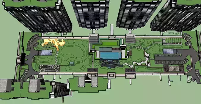 undergraduate urban park with pool and landscape
