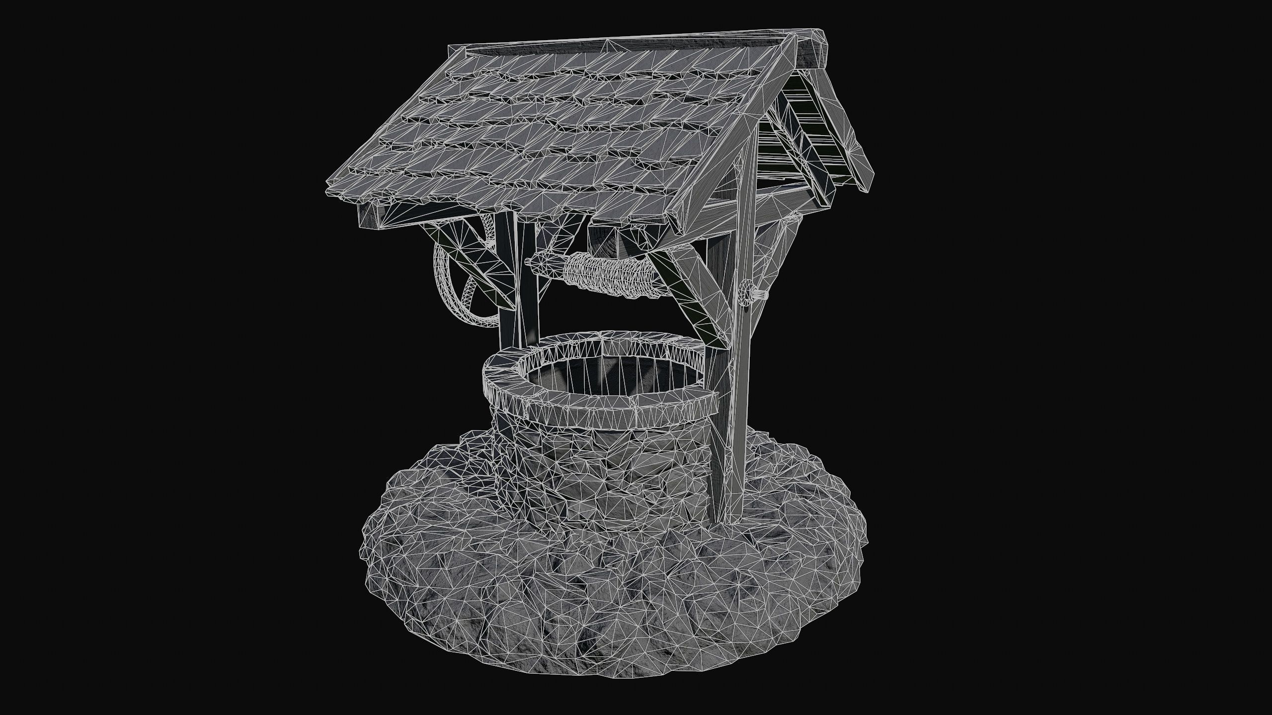 Low Poly PBR Old Wishing Well Low-poly 3D model_7