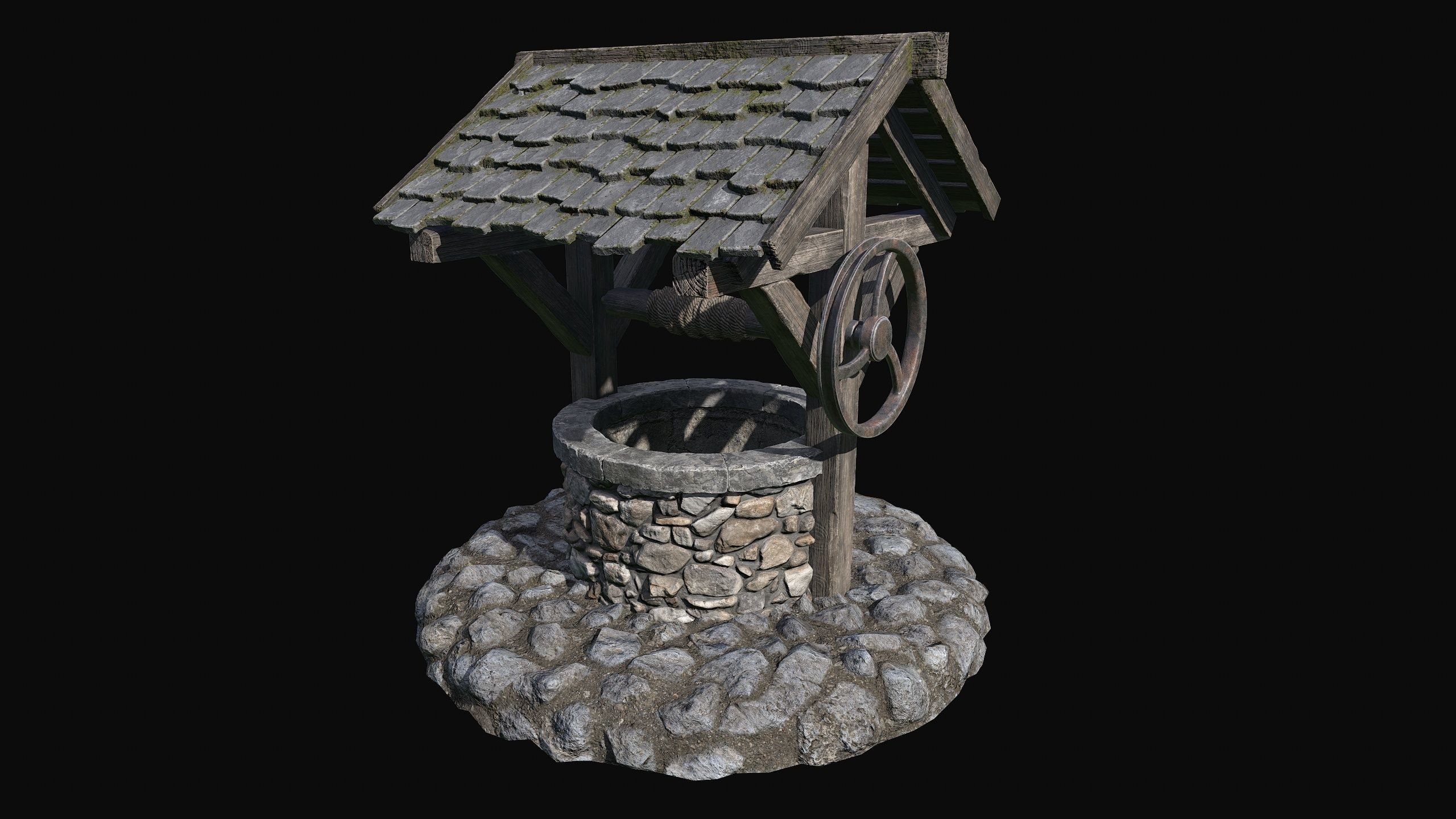Low Poly PBR Old Wishing Well Low-poly 3D model_2