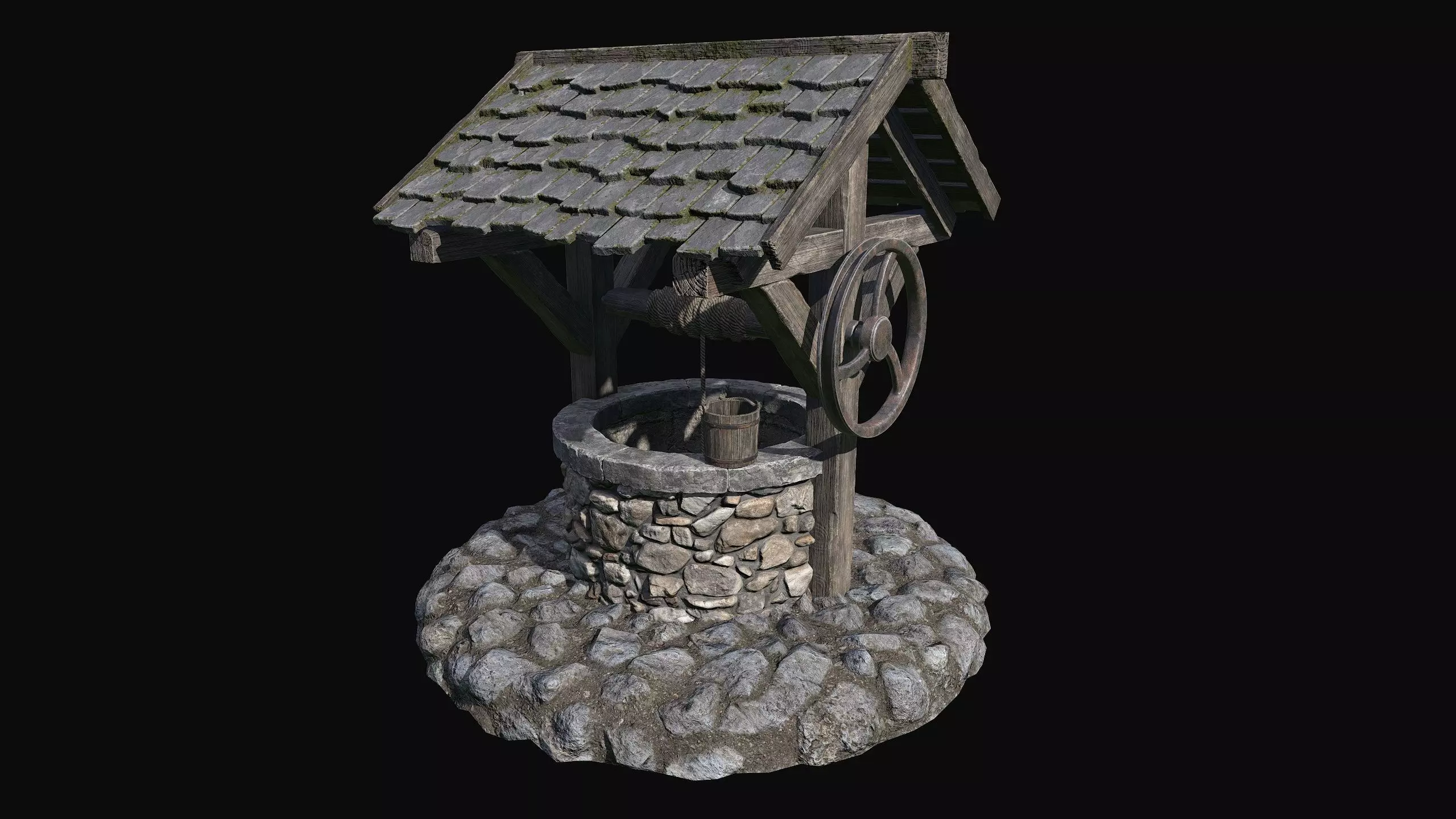 Low Poly PBR Old Wishing Well Low-poly 3D model_0