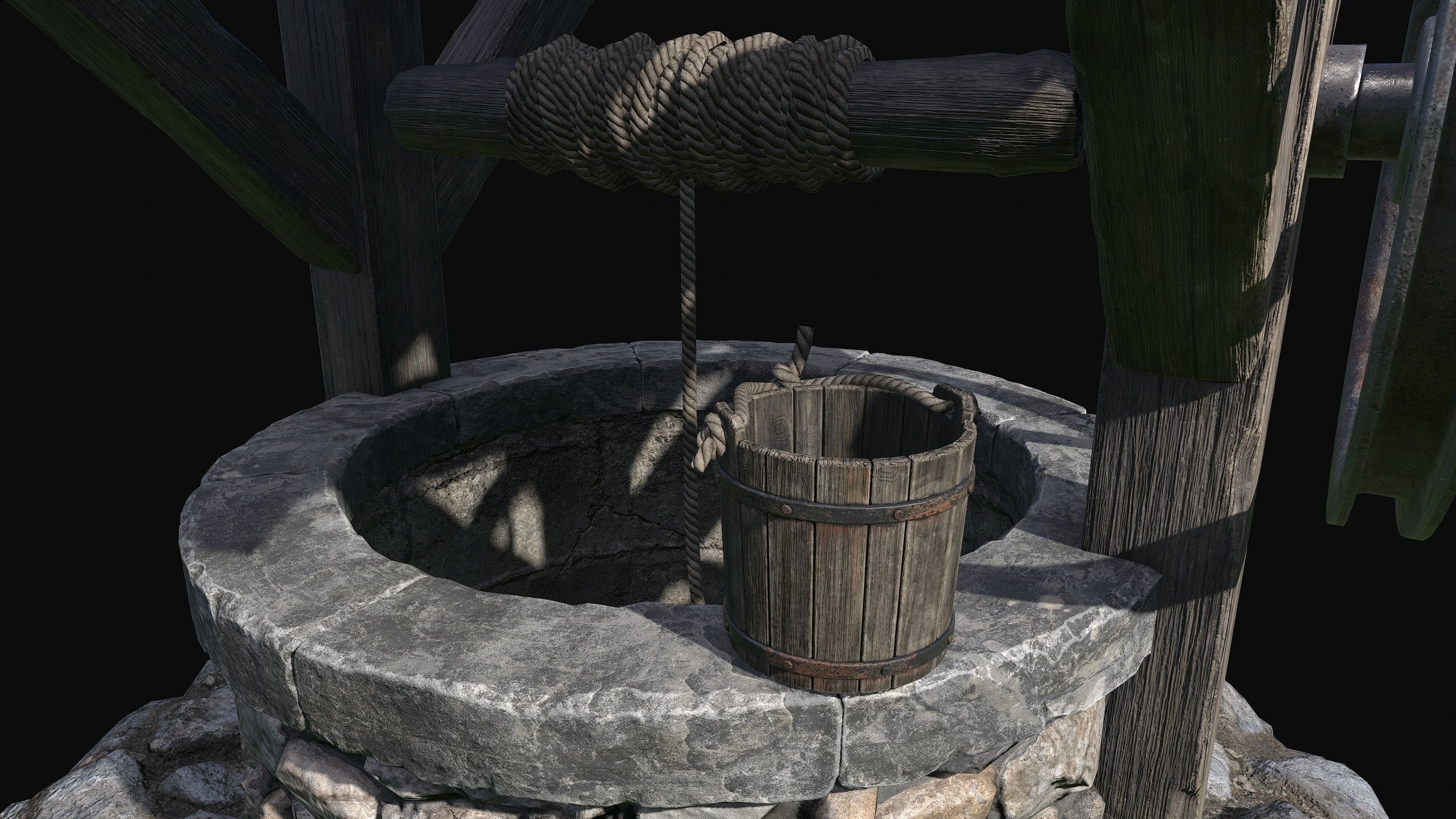 Low Poly PBR Old Wishing Well Low-poly 3D model_11