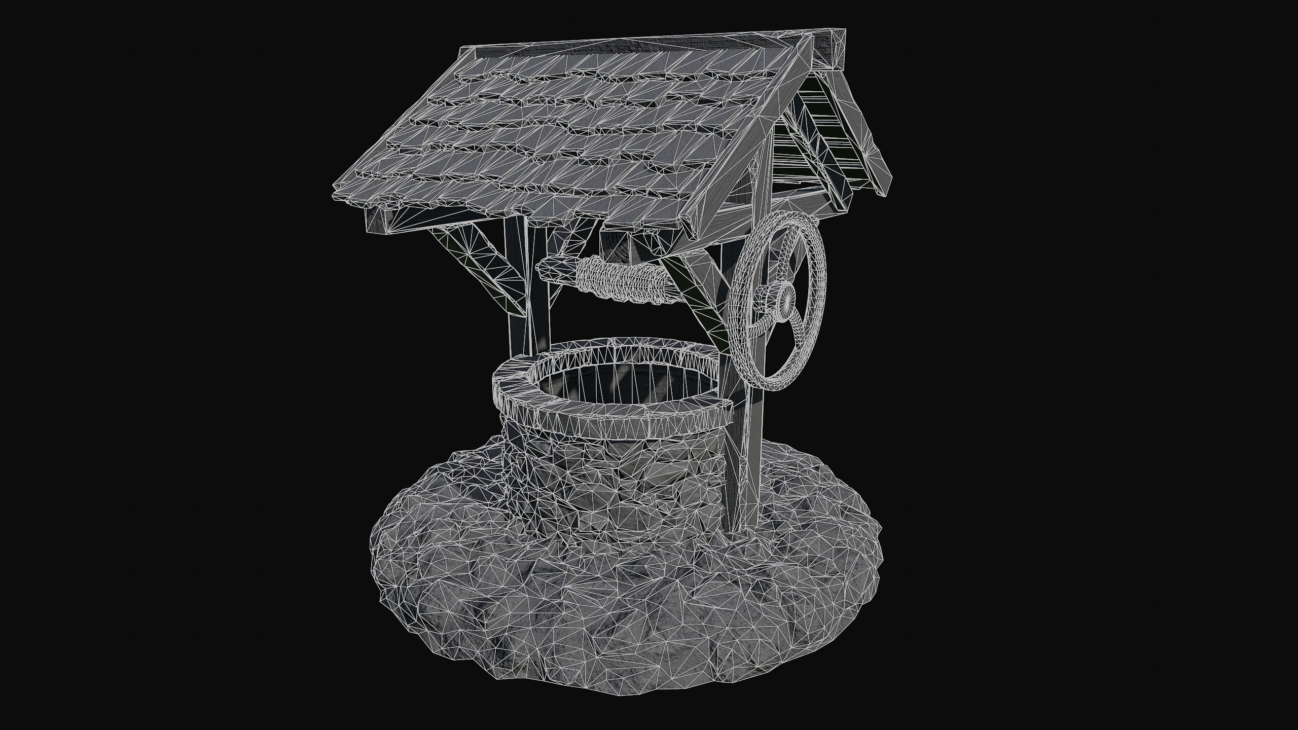 Low Poly PBR Old Wishing Well Low-poly 3D model_5