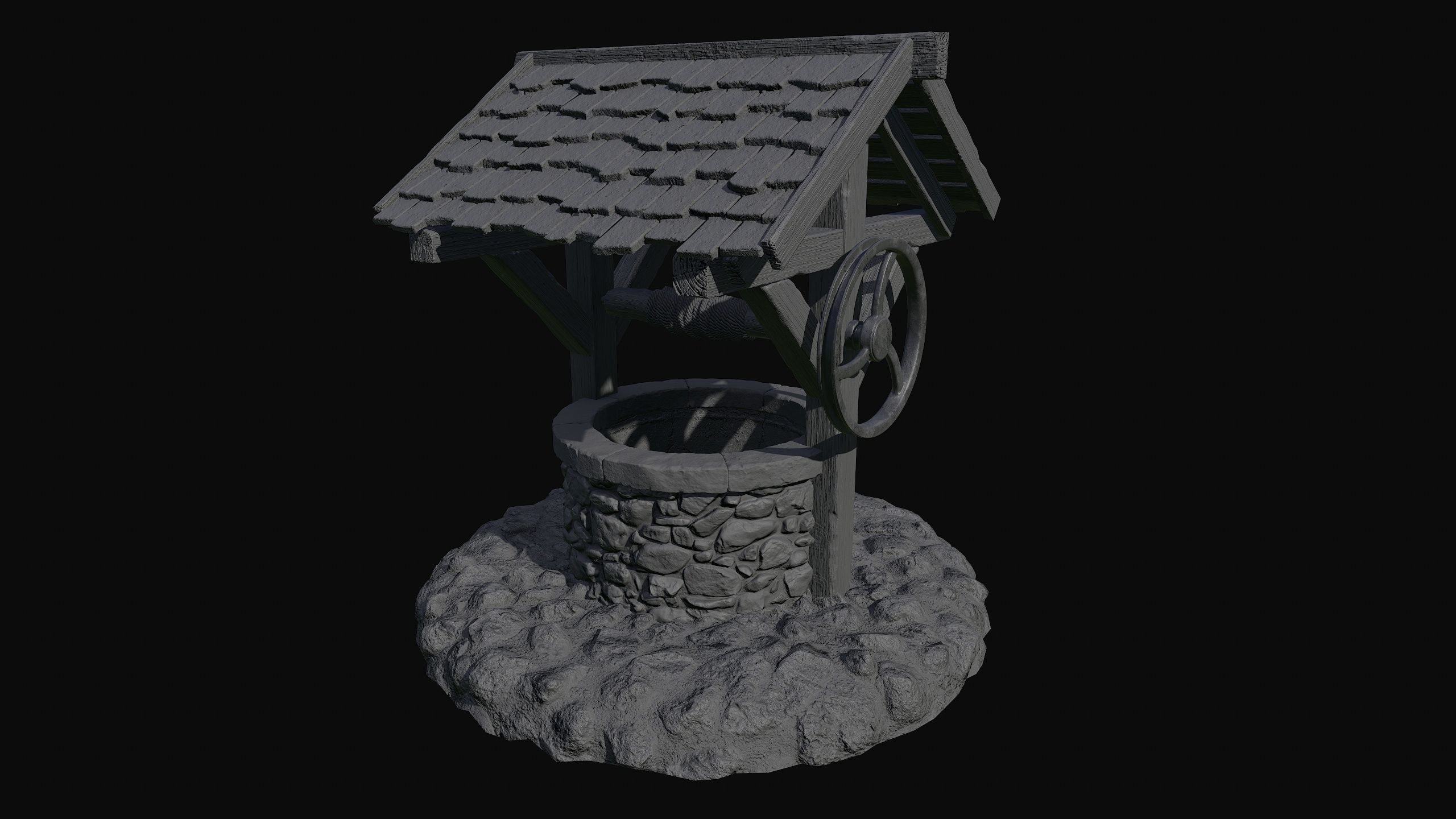 Low Poly PBR Old Wishing Well Low-poly 3D model_4