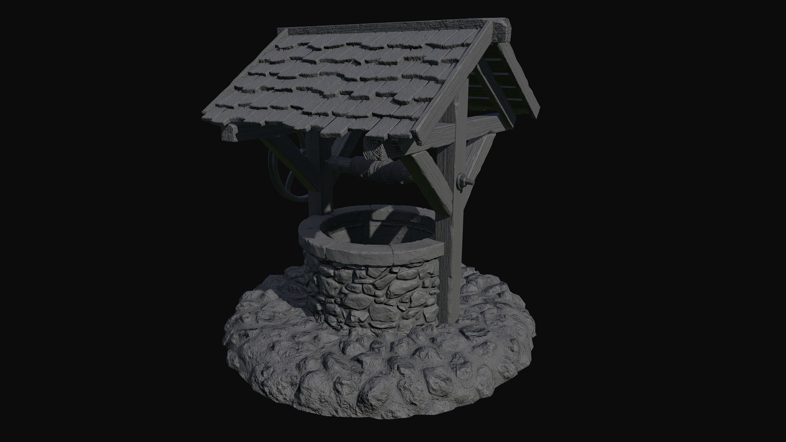 Low Poly PBR Old Wishing Well Low-poly 3D model_6