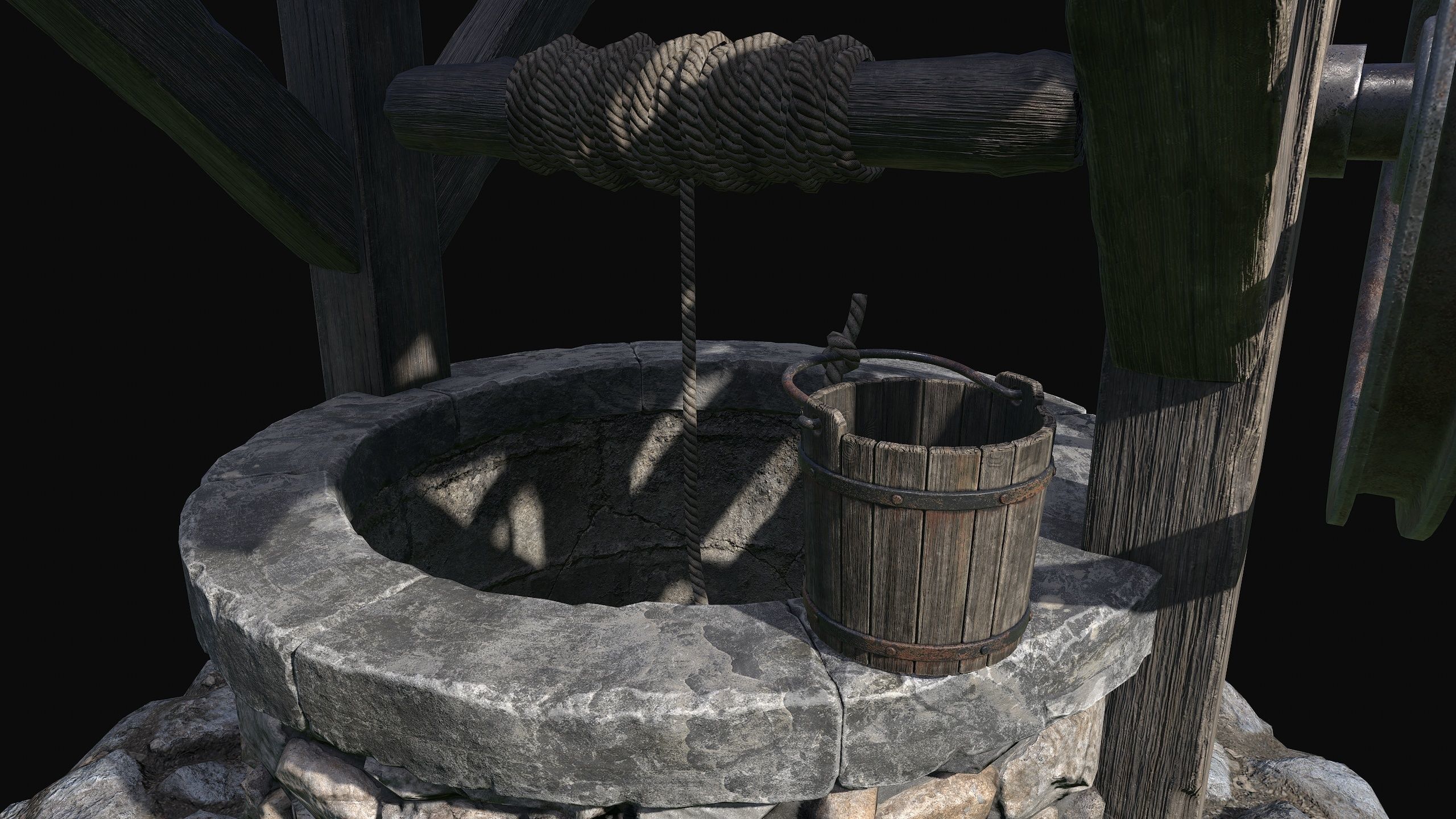 Low Poly PBR Old Wishing Well Low-poly 3D model_9