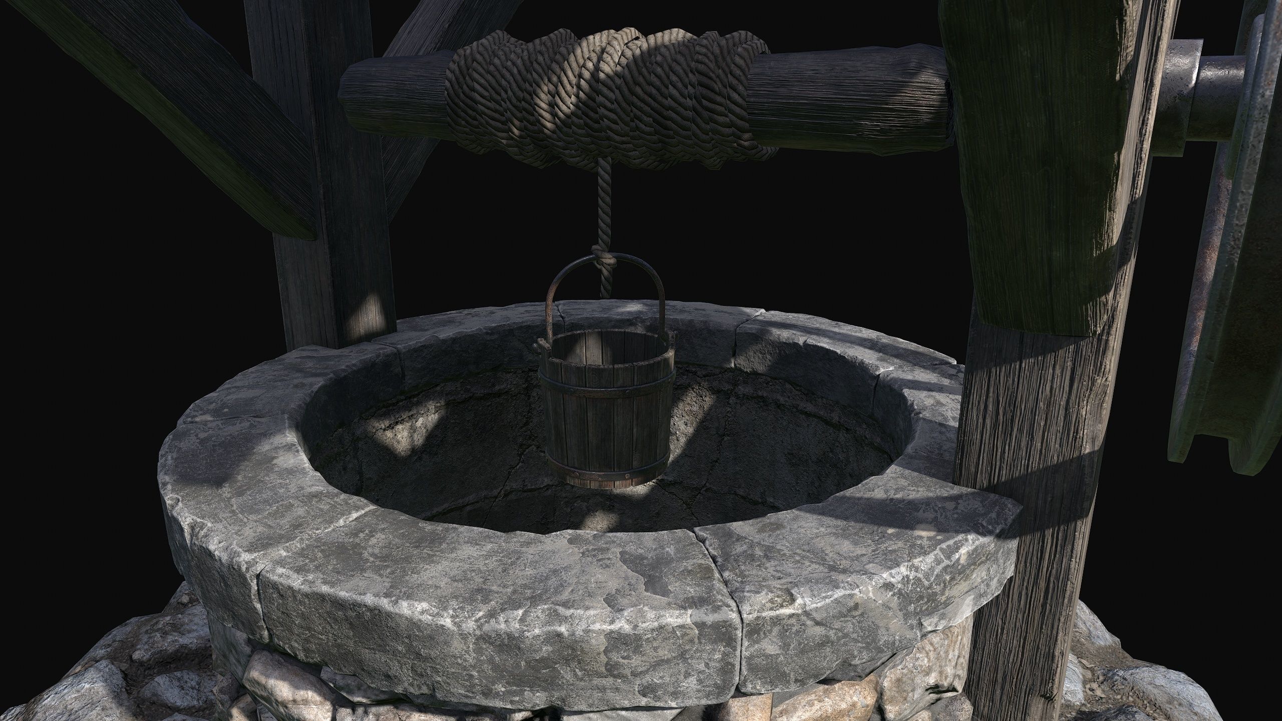 Low Poly PBR Old Wishing Well Low-poly 3D model_8