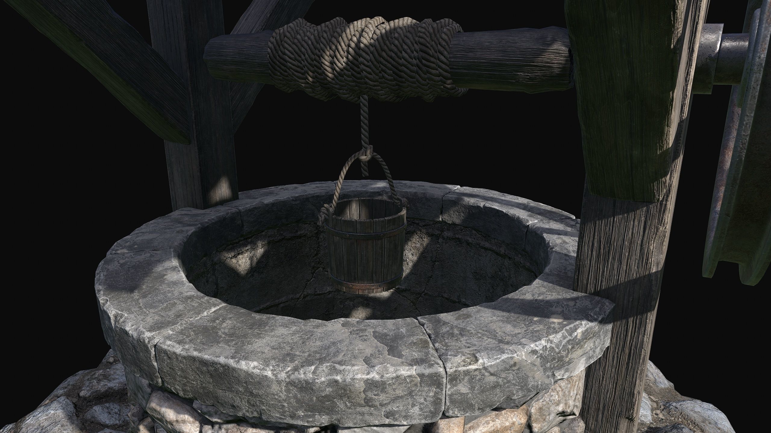 Low Poly PBR Old Wishing Well Low-poly 3D model_10