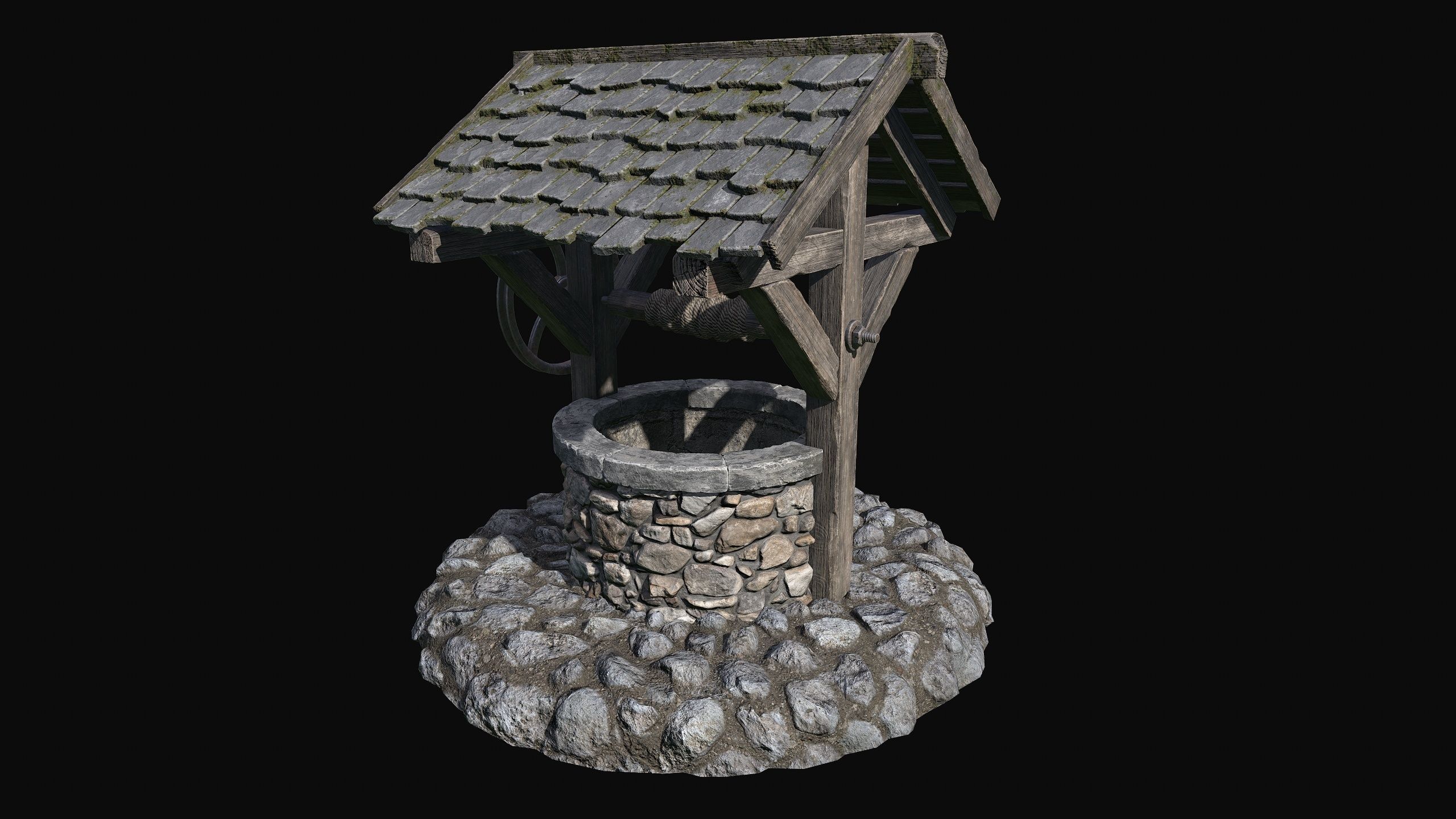 Low Poly PBR Old Wishing Well Low-poly 3D model_3