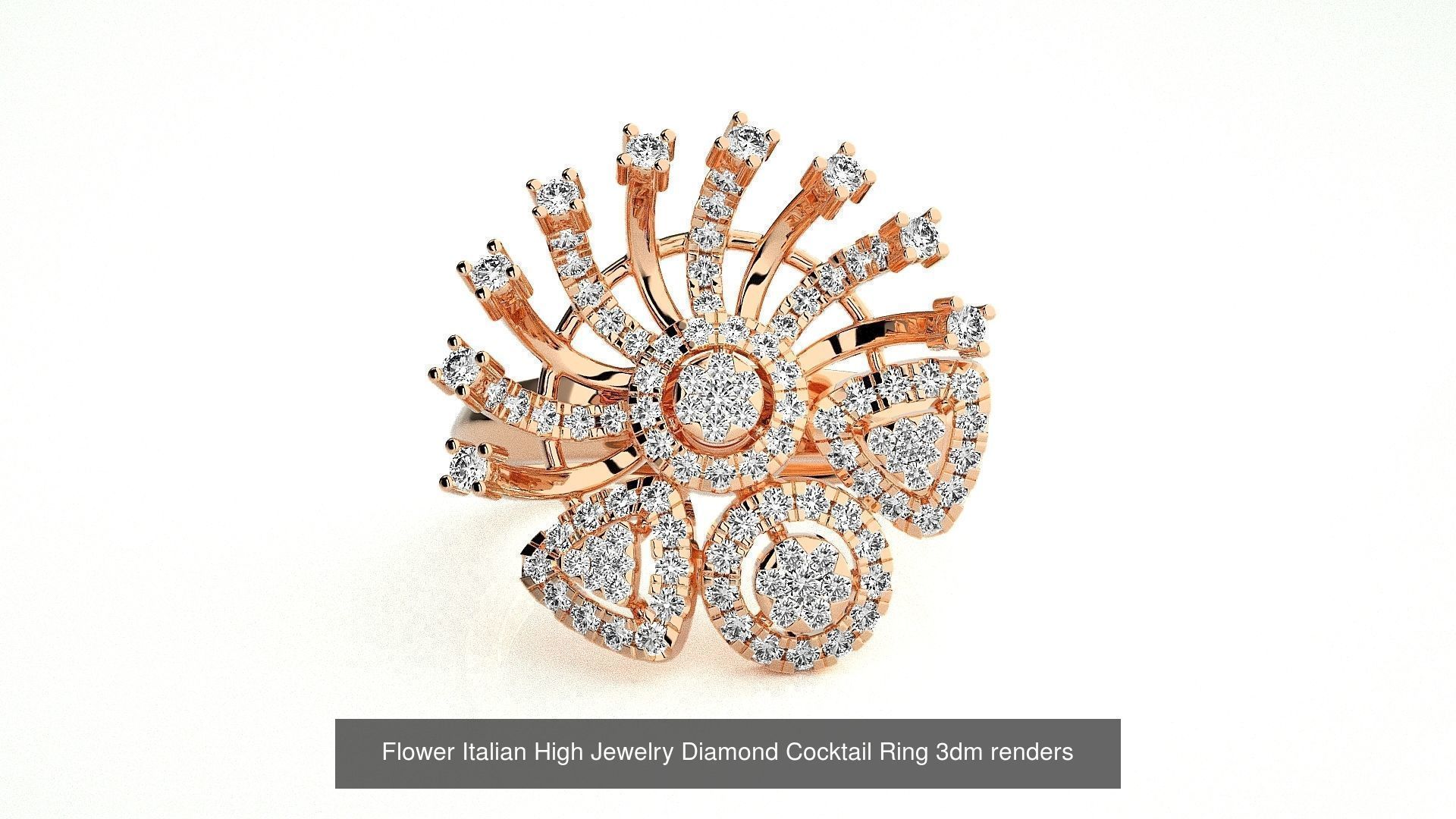 65 Flower Italian High Jewelry Diamond Cocktail Ring  3D Model Collection_57