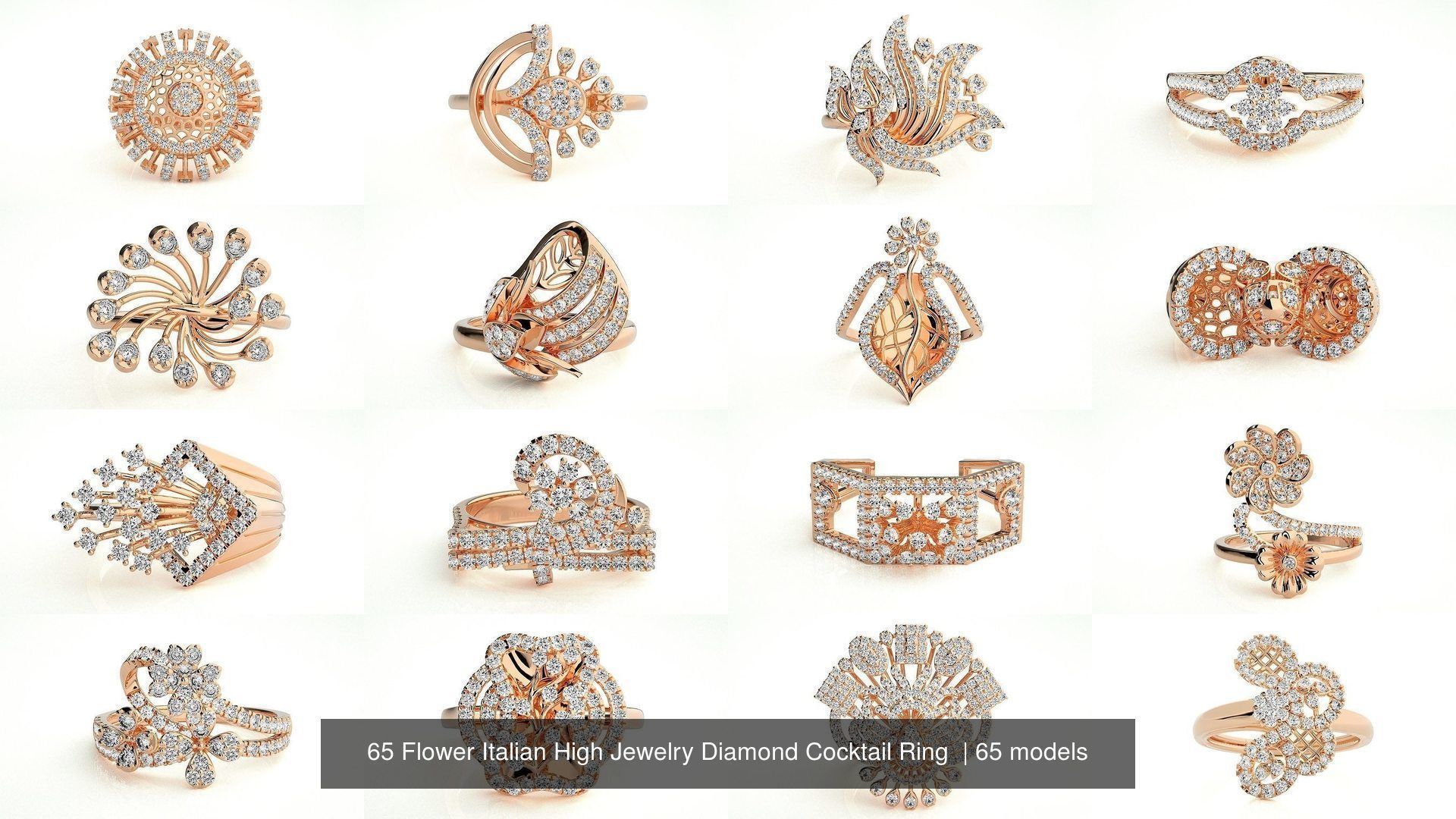65 Flower Italian High Jewelry Diamond Cocktail Ring  3D Model Collection_2