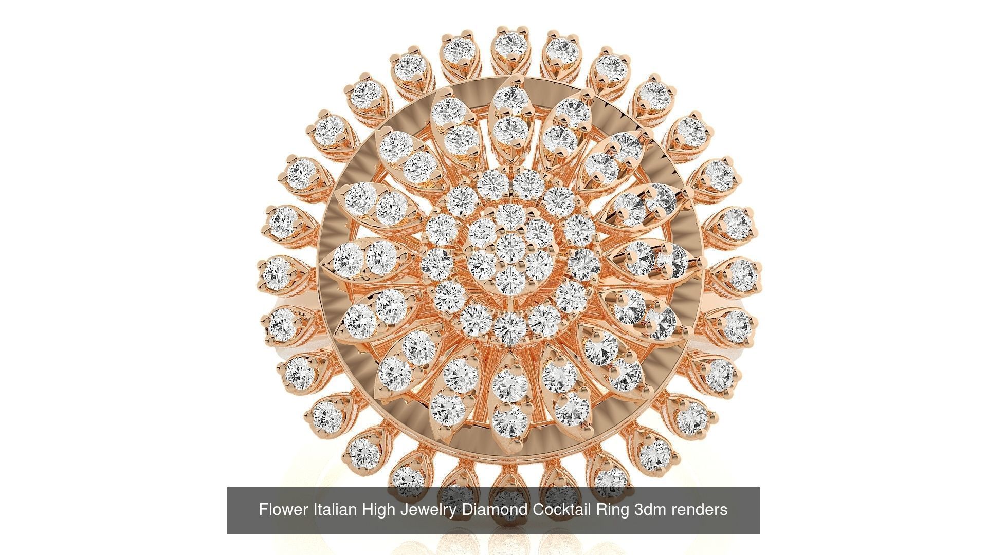 65 Flower Italian High Jewelry Diamond Cocktail Ring  3D Model Collection_45