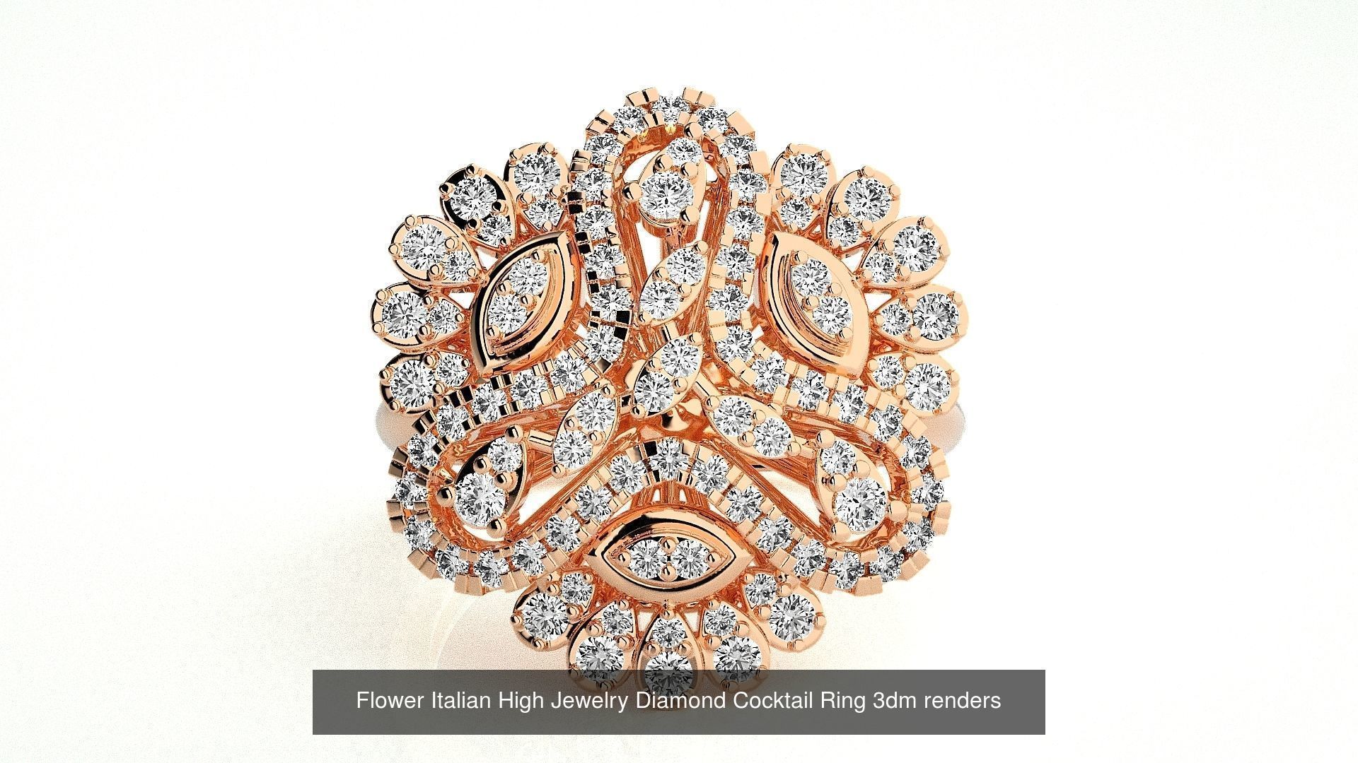 65 Flower Italian High Jewelry Diamond Cocktail Ring  3D Model Collection_67