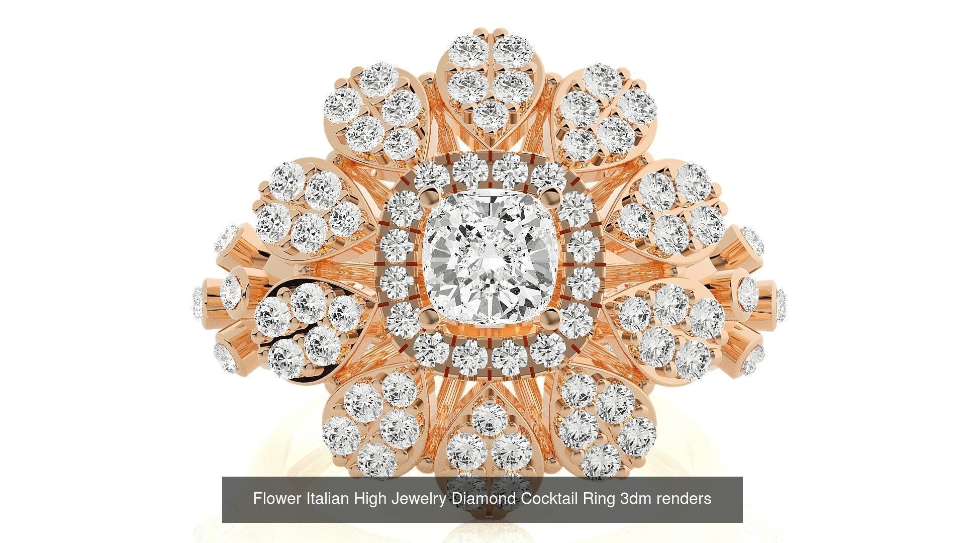 65 Flower Italian High Jewelry Diamond Cocktail Ring  3D Model Collection_46