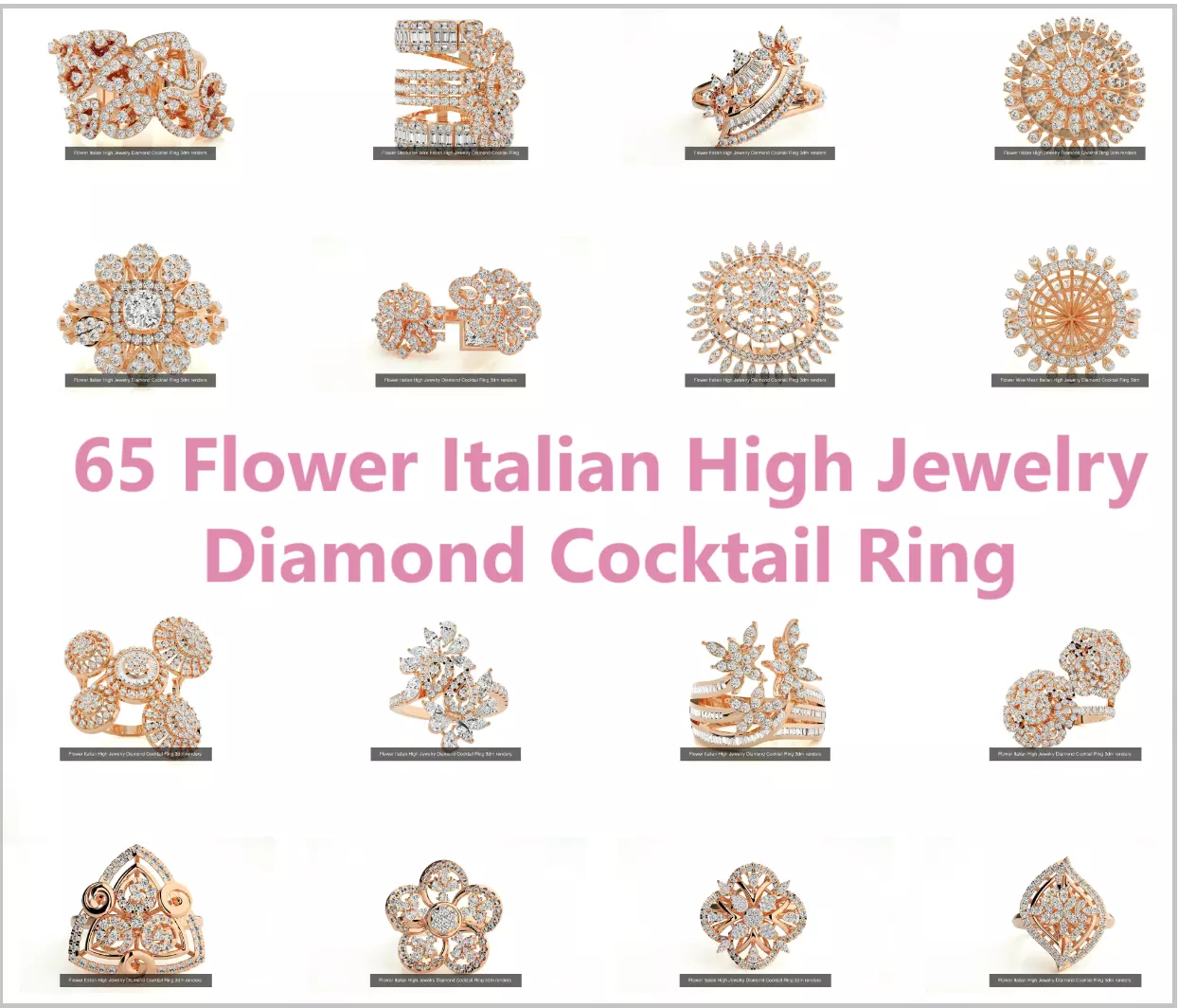 65 Flower Italian High Jewelry Diamond Cocktail Ring  3D Model Collection_0
