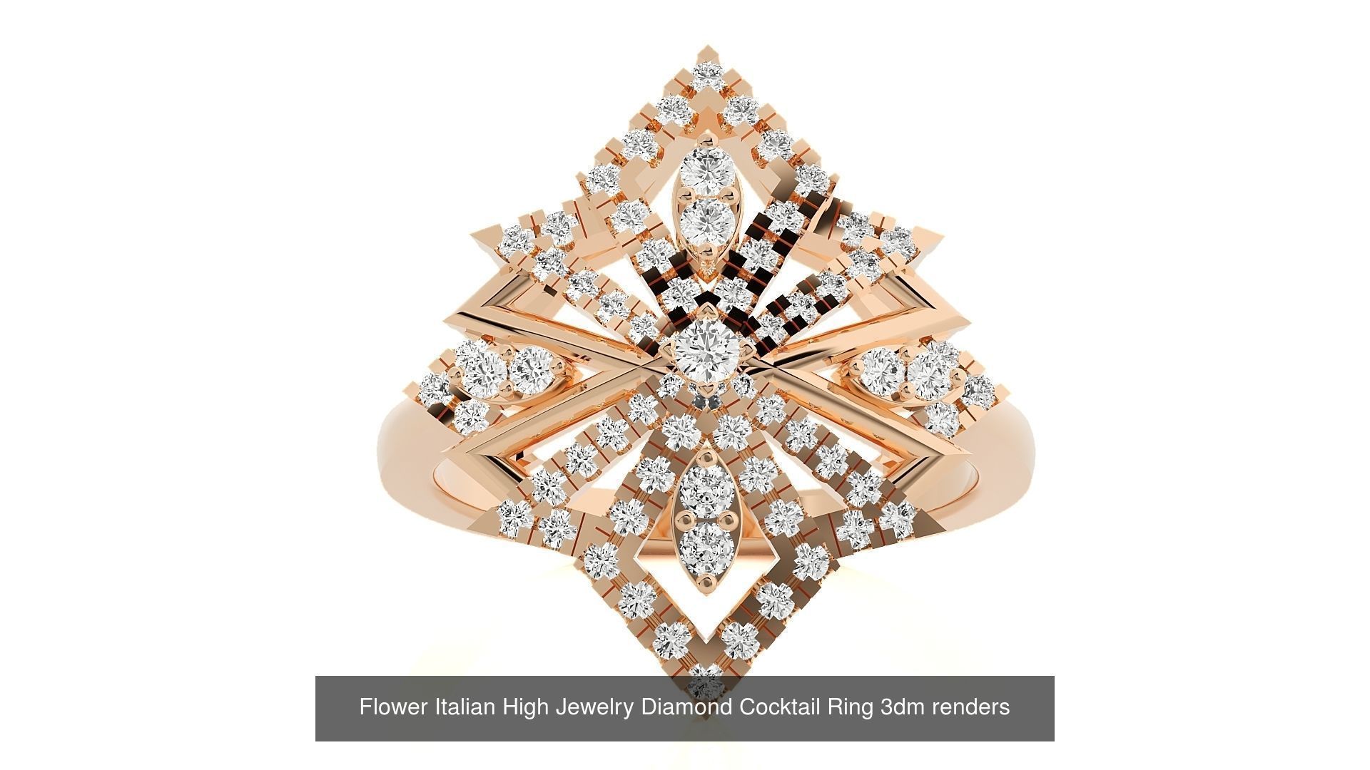 65 Flower Italian High Jewelry Diamond Cocktail Ring  3D Model Collection_60