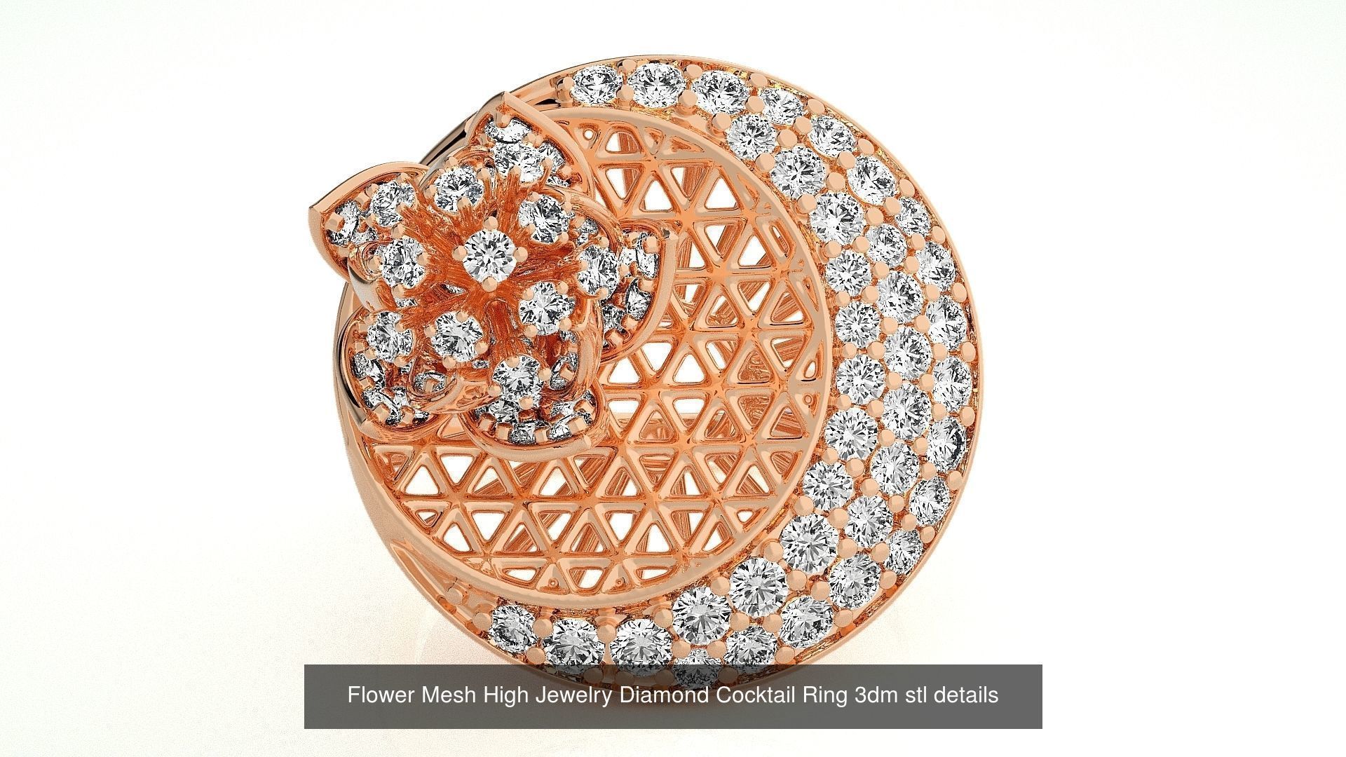 65 Flower Italian High Jewelry Diamond Cocktail Ring  3D Model Collection_5
