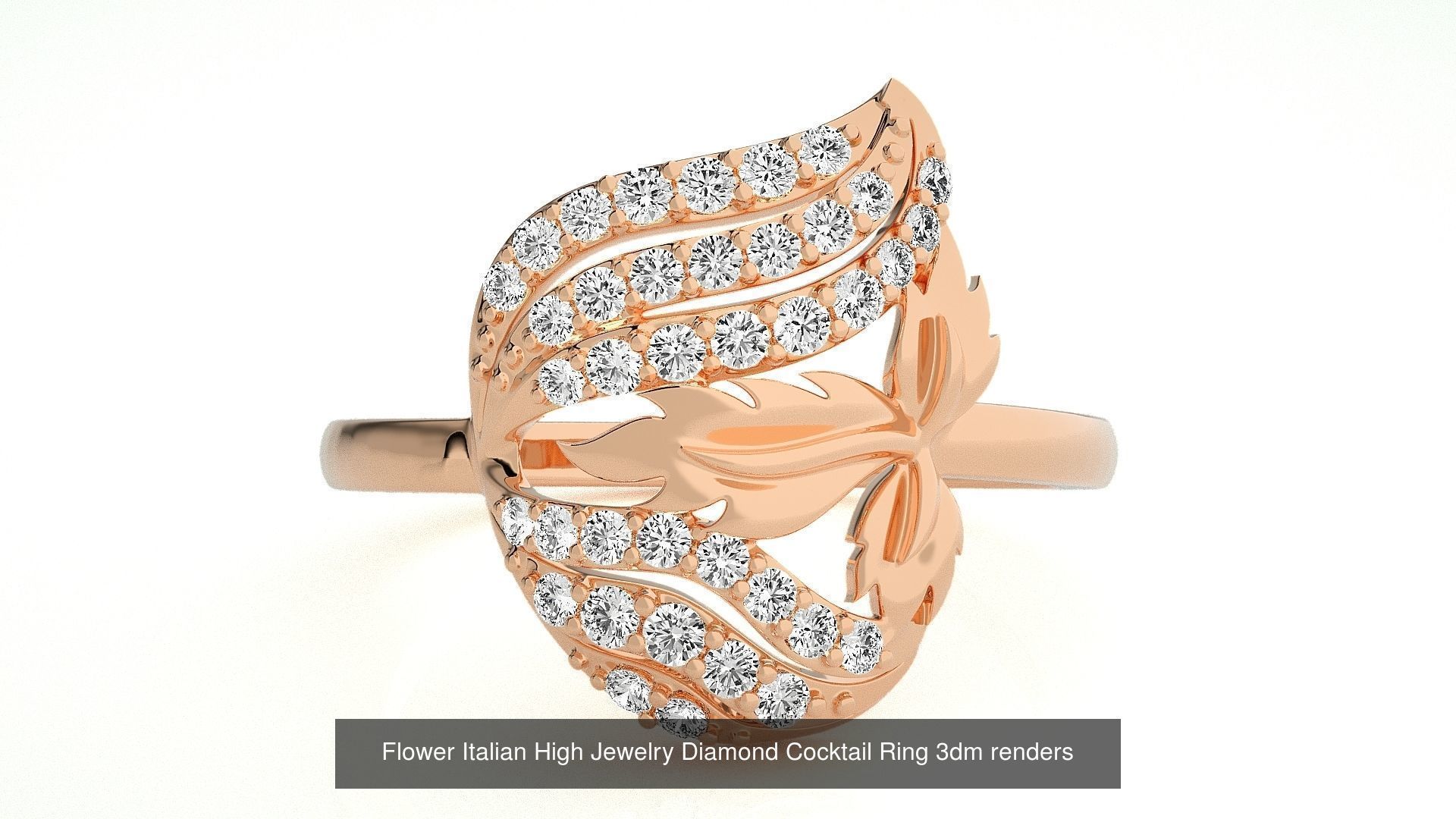 65 Flower Italian High Jewelry Diamond Cocktail Ring  3D Model Collection_12
