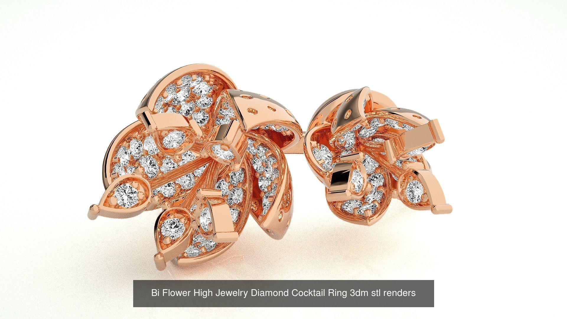 65 Flower Italian High Jewelry Diamond Cocktail Ring  3D Model Collection_9