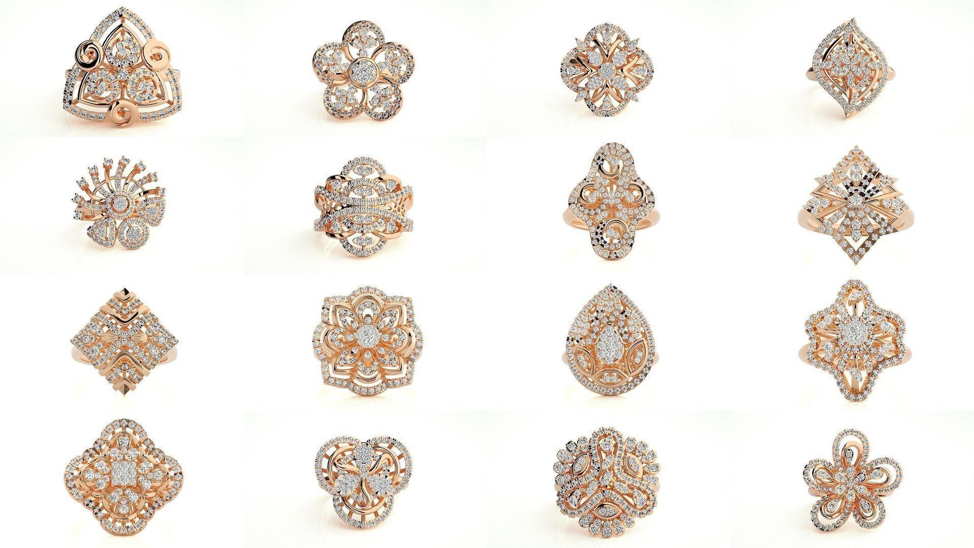 65 Flower Italian High Jewelry Diamond Cocktail Ring  3D Model Collection_4