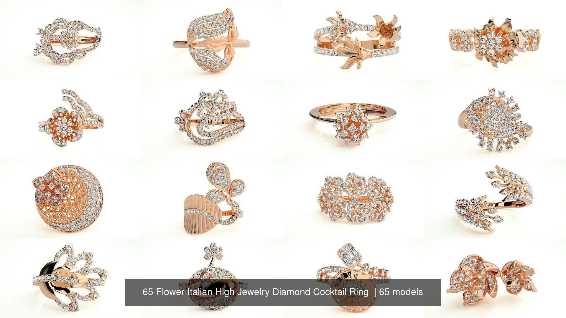 65 Flower Italian High Jewelry Diamond Cocktail Ring  3D Model Collection_1