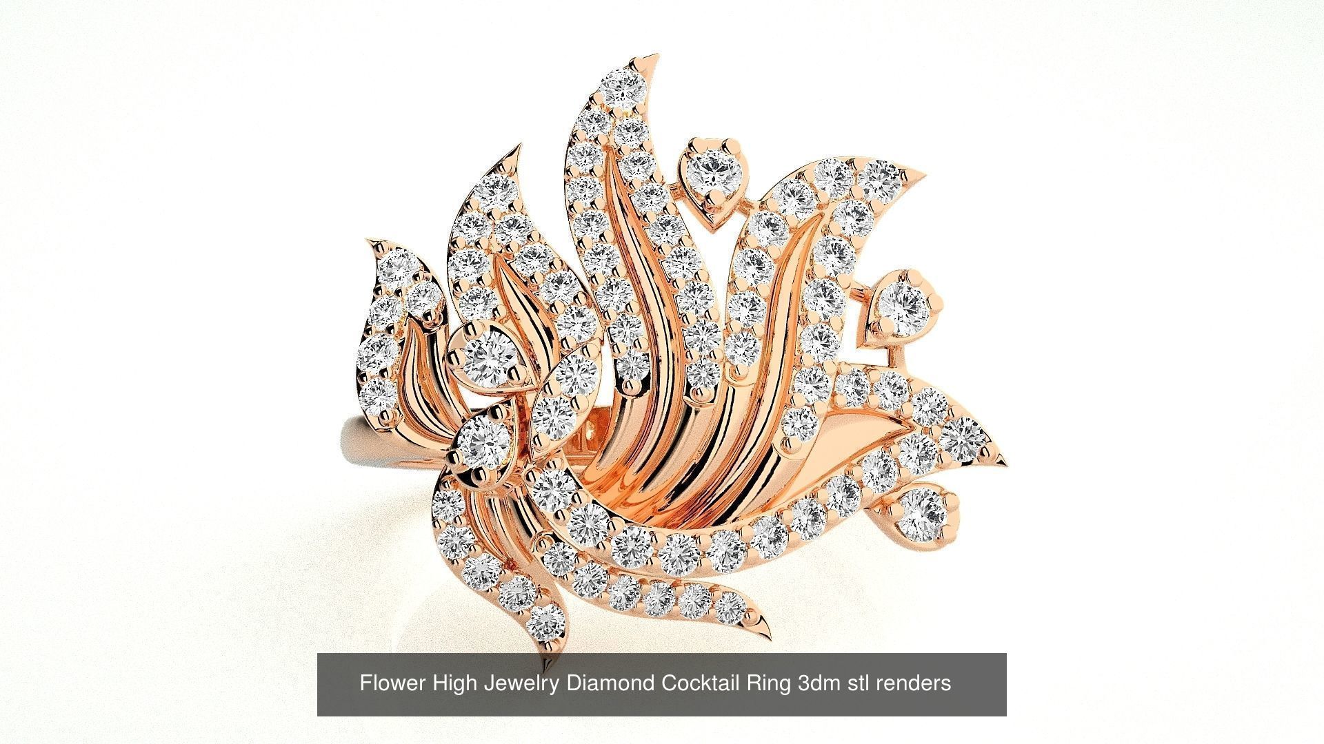 65 Flower Italian High Jewelry Diamond Cocktail Ring  3D Model Collection_26