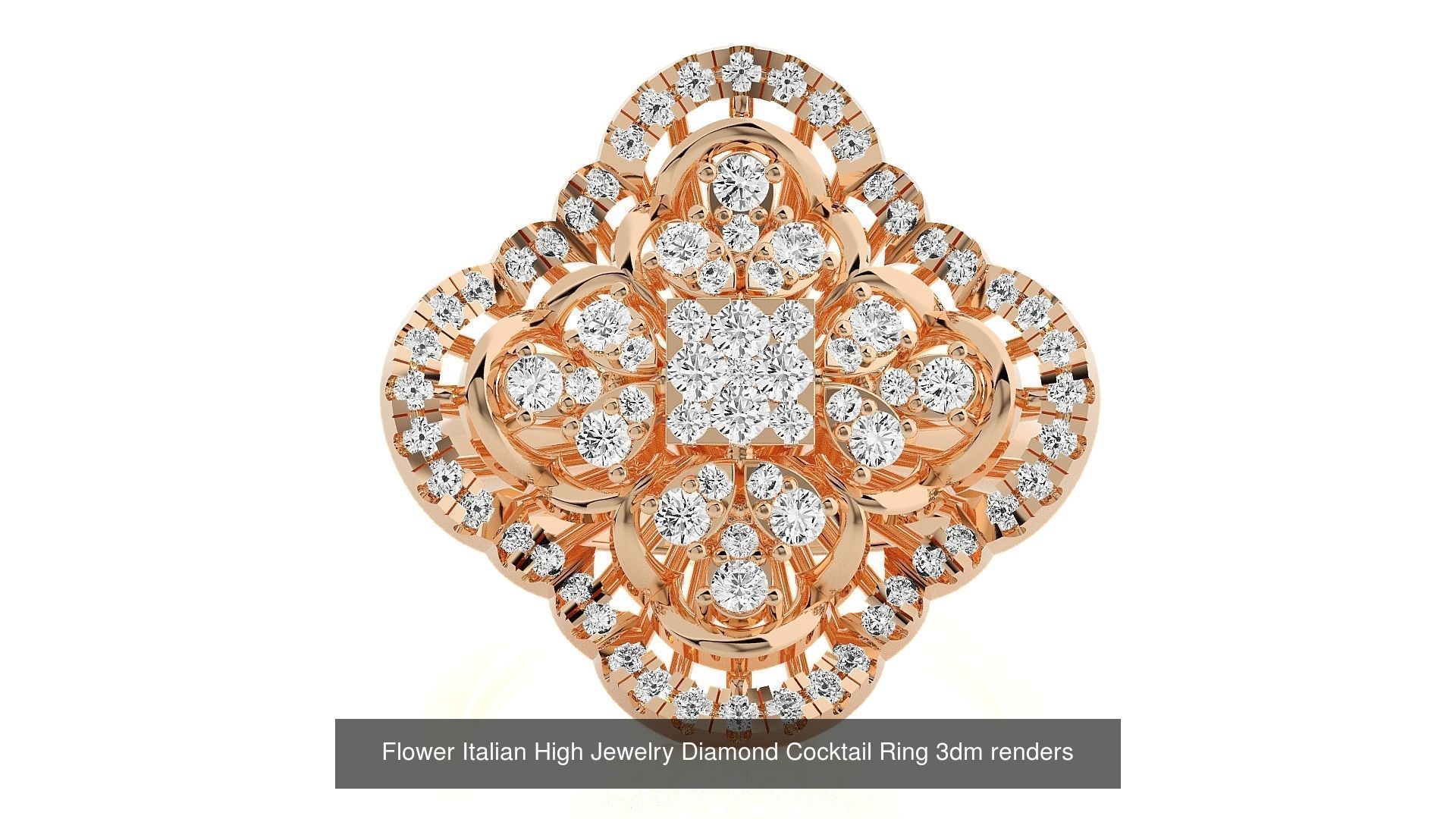 65 Flower Italian High Jewelry Diamond Cocktail Ring  3D Model Collection_65