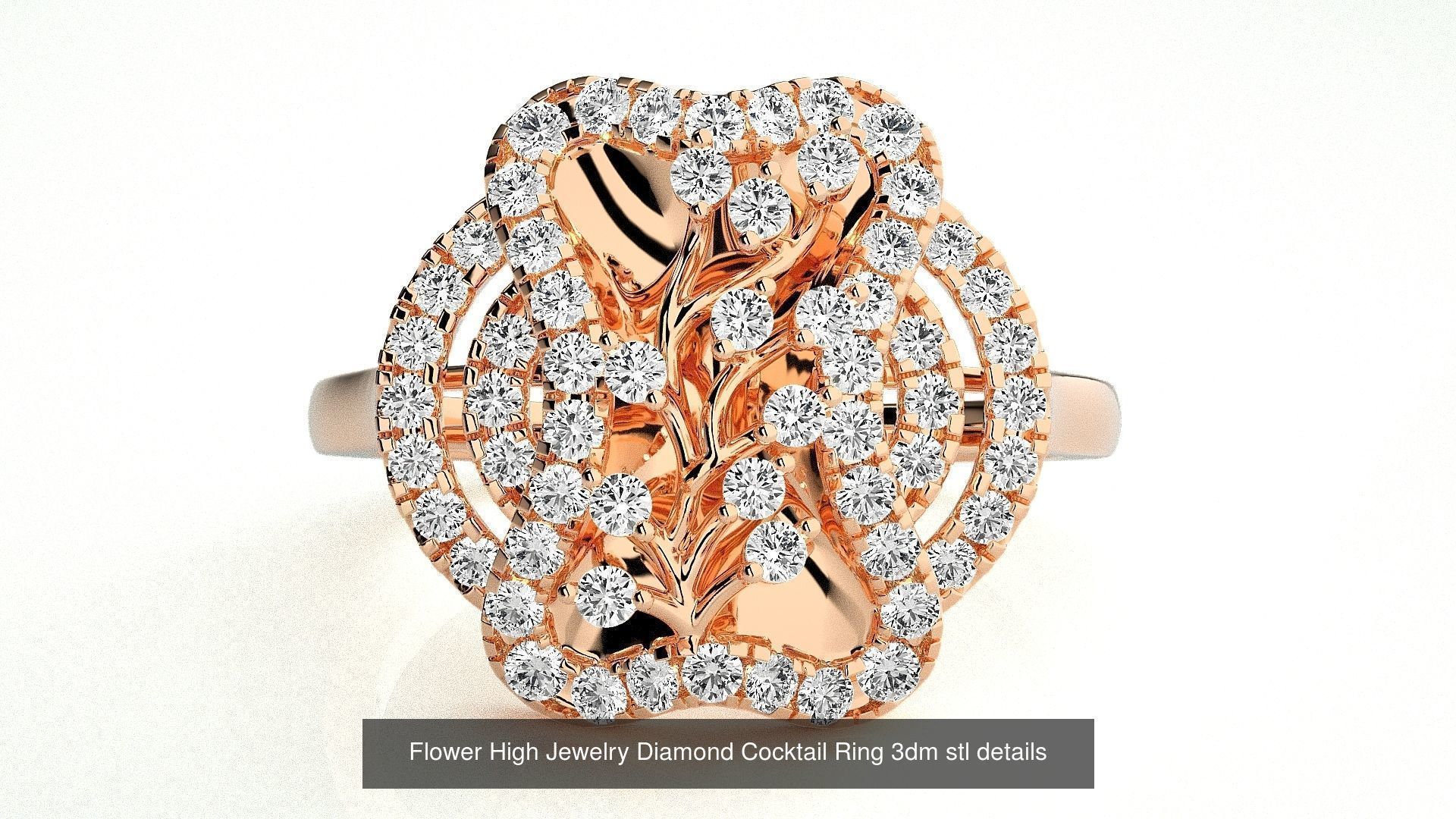 65 Flower Italian High Jewelry Diamond Cocktail Ring  3D Model Collection_35