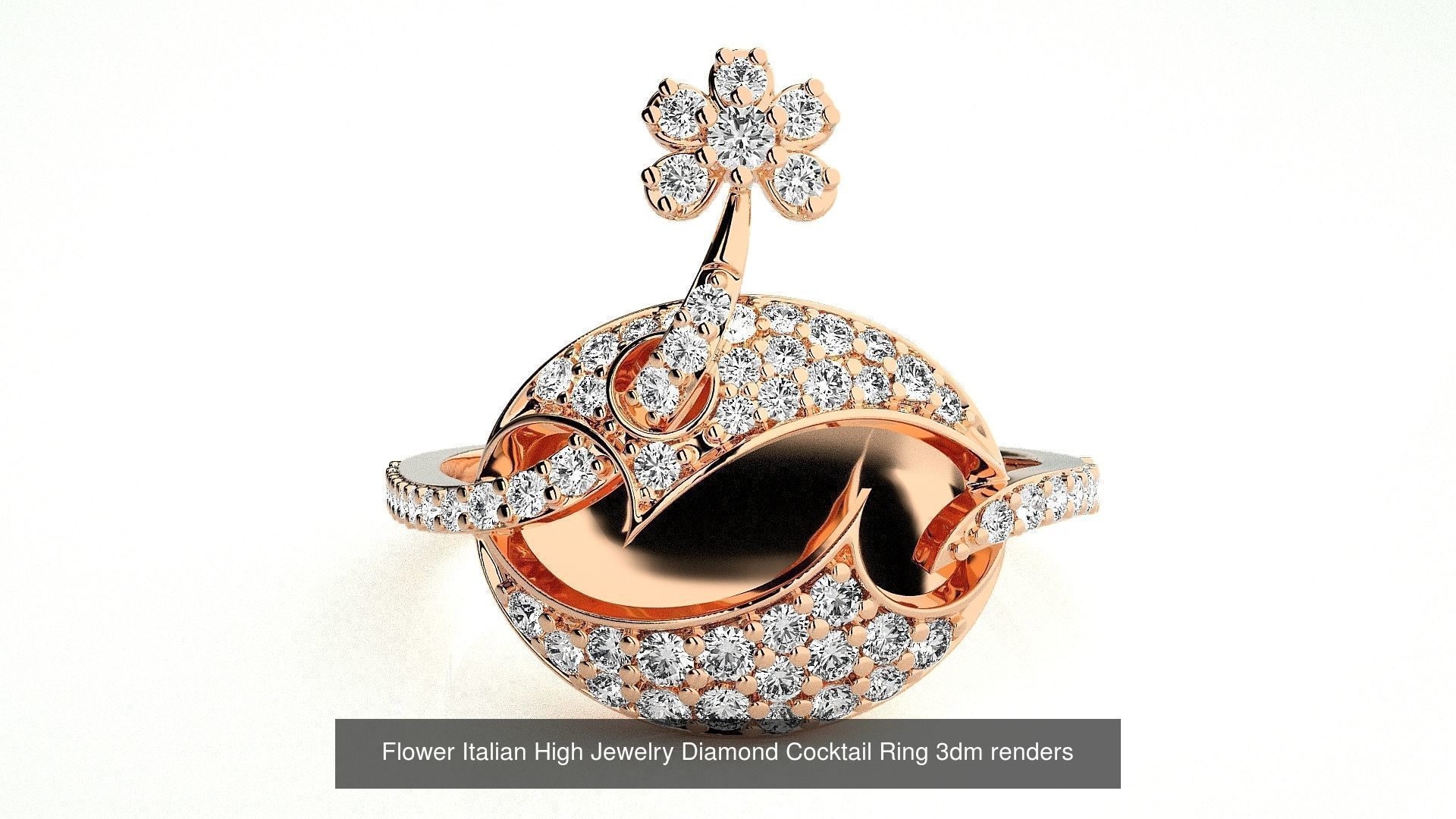 65 Flower Italian High Jewelry Diamond Cocktail Ring  3D Model Collection_7