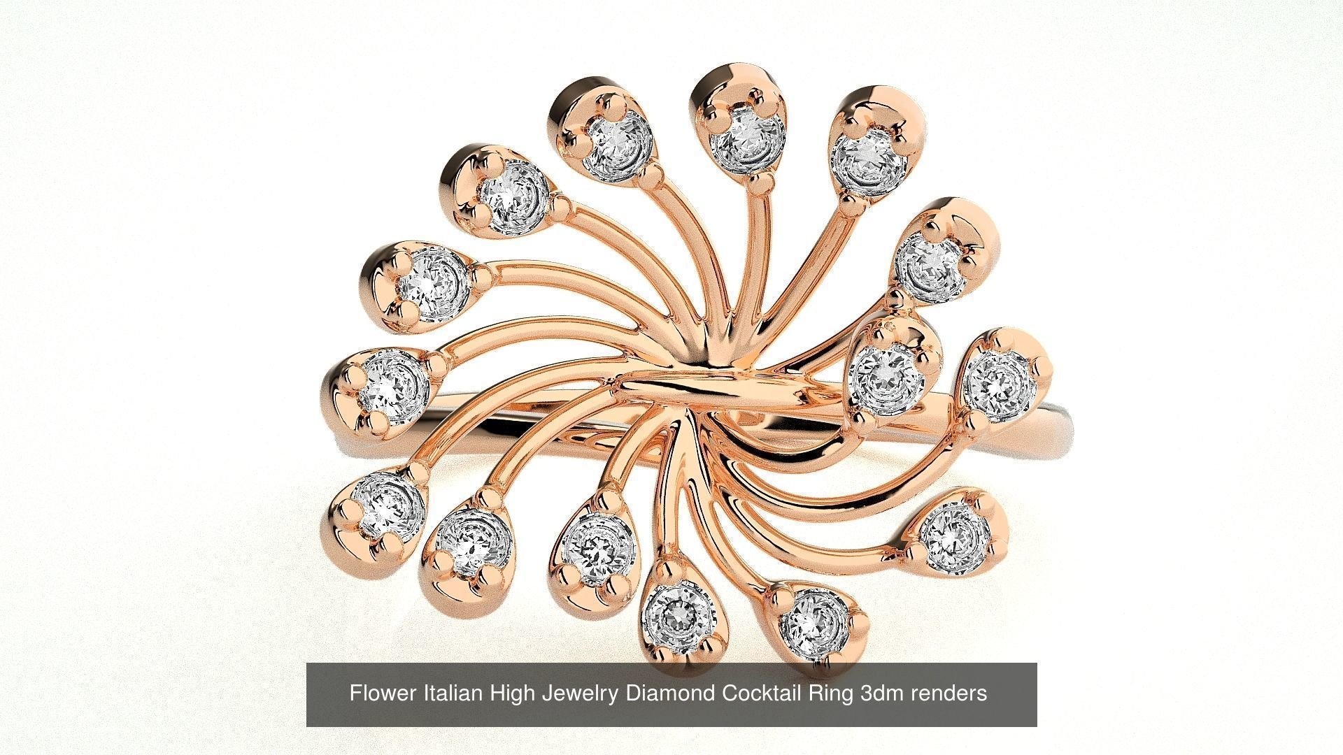 65 Flower Italian High Jewelry Diamond Cocktail Ring  3D Model Collection_15