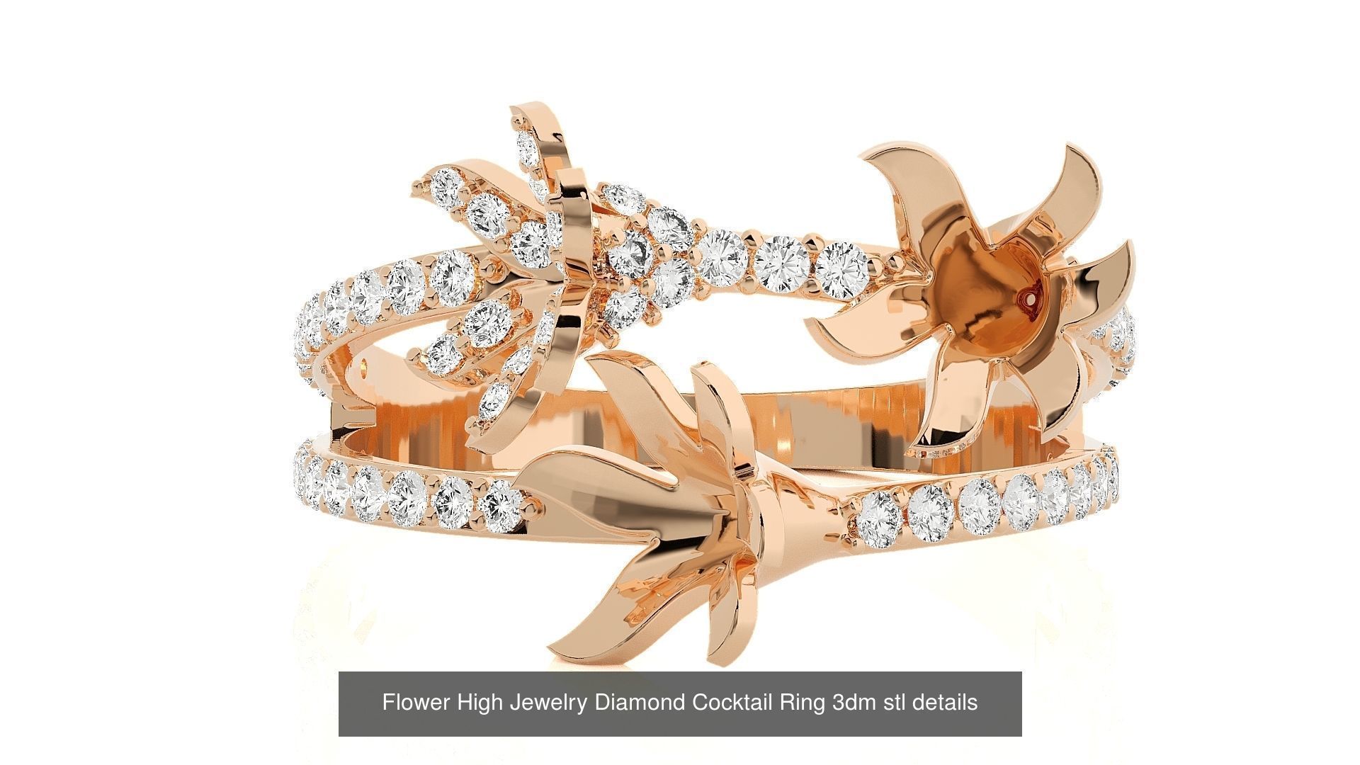 65 Flower Italian High Jewelry Diamond Cocktail Ring  3D Model Collection_13