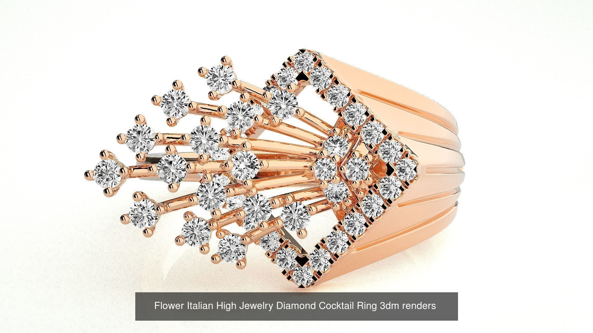 65 Flower Italian High Jewelry Diamond Cocktail Ring  3D Model Collection_23