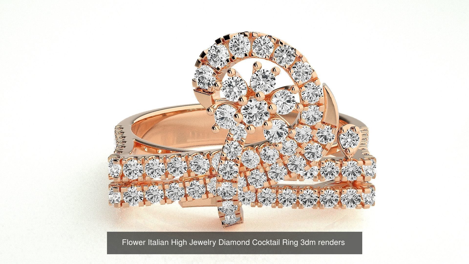 65 Flower Italian High Jewelry Diamond Cocktail Ring  3D Model Collection_30