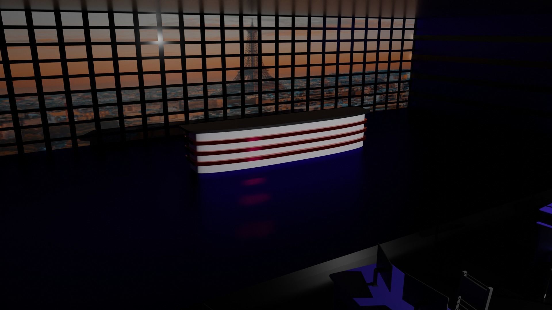 TV News Studio Low-poly 3D model_1