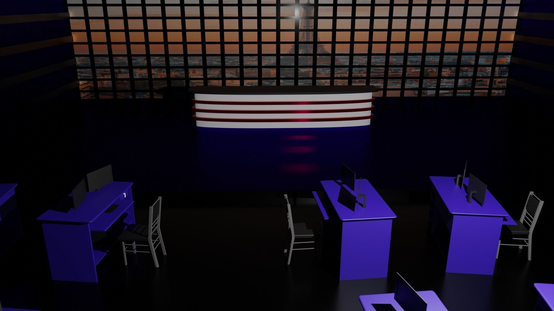 TV News Studio Low-poly 3D model_5
