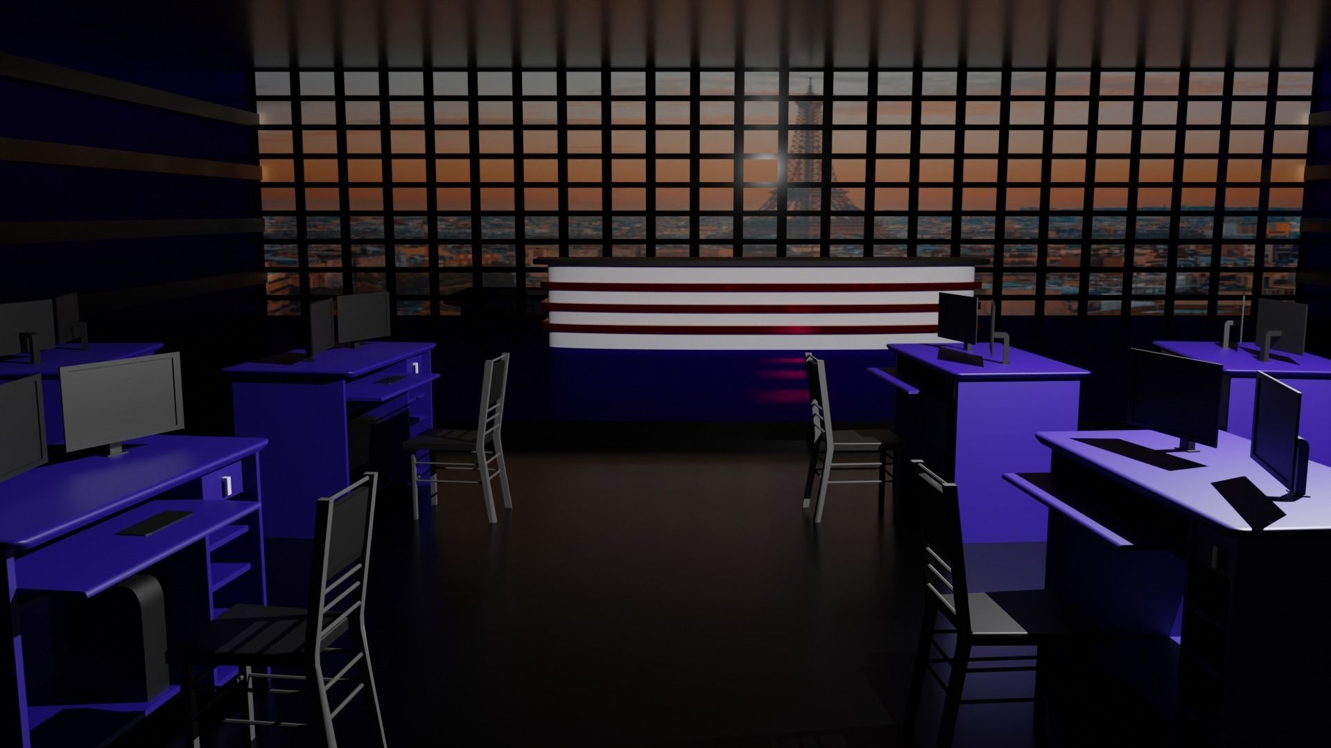 TV News Studio Low-poly 3D model_2