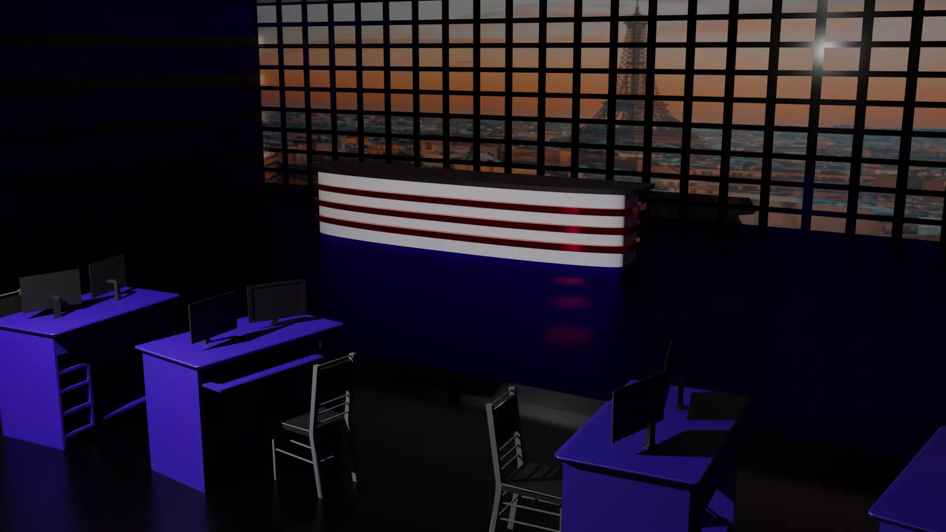 TV News Studio Low-poly 3D model_0