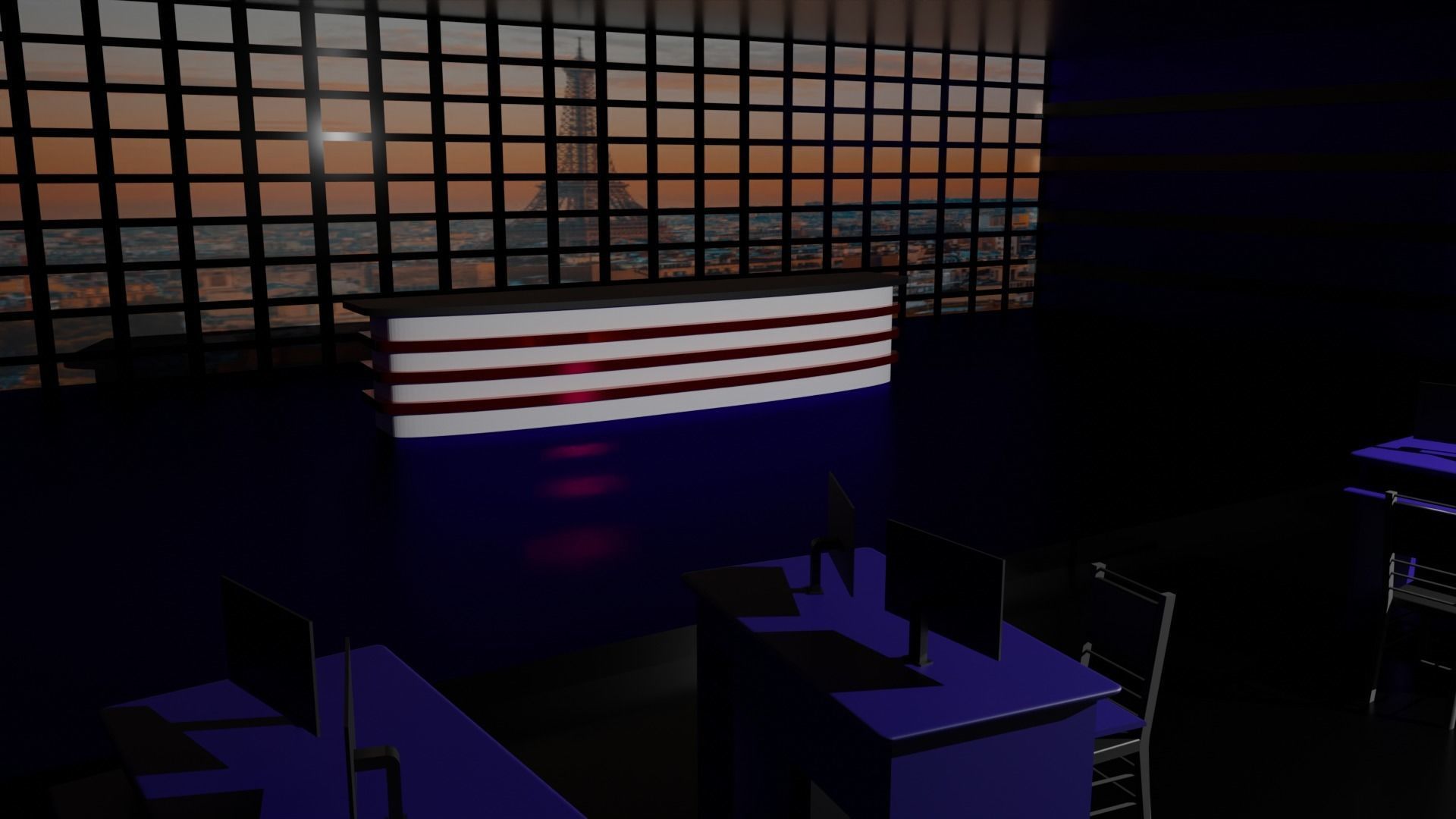 TV News Studio Low-poly 3D model_4