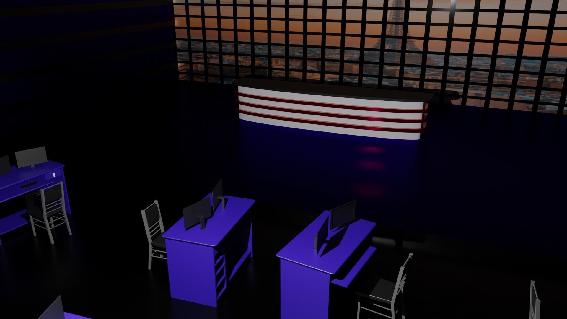 TV News Studio Low-poly 3D model_6