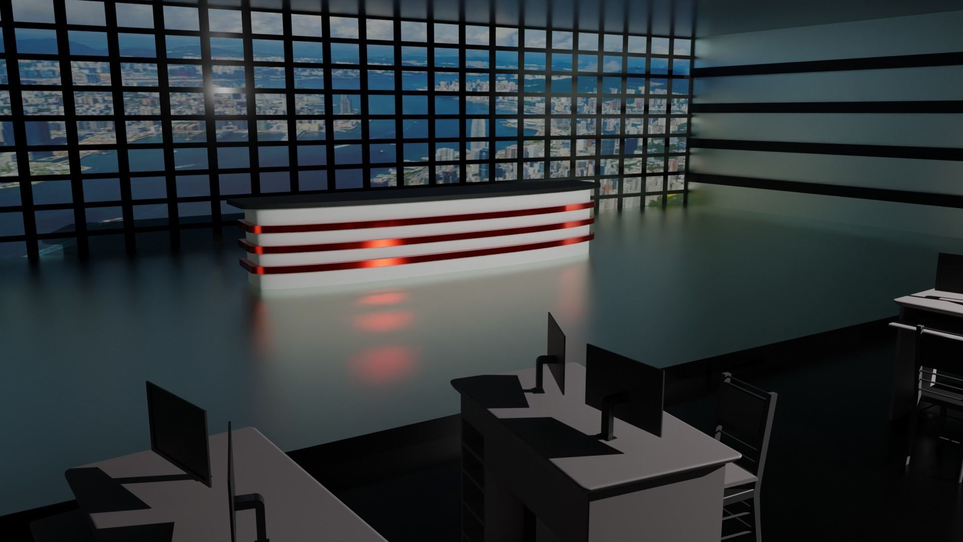 TV News Studio Low-poly 3D model_5