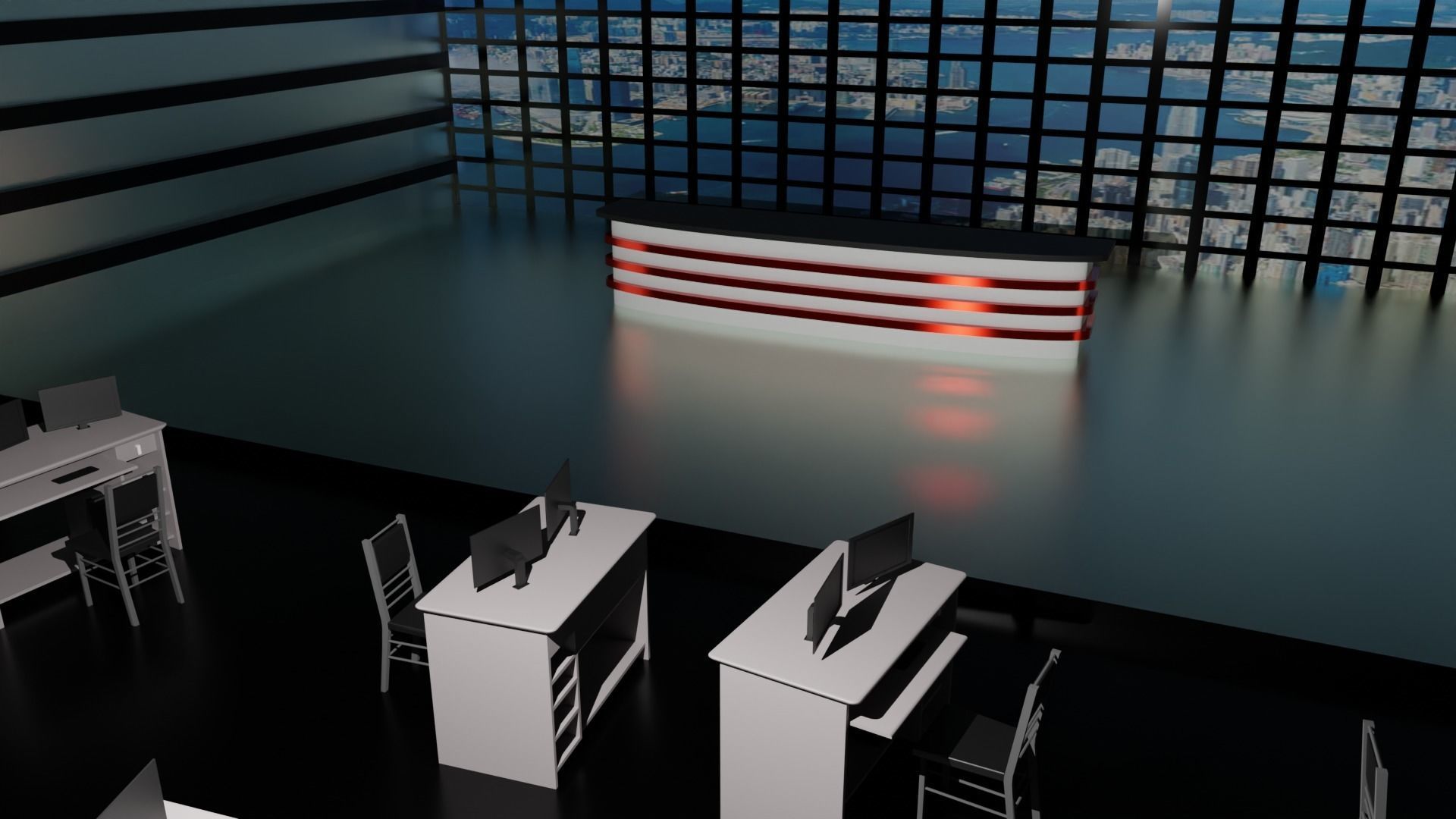 TV News Studio Low-poly 3D model_6